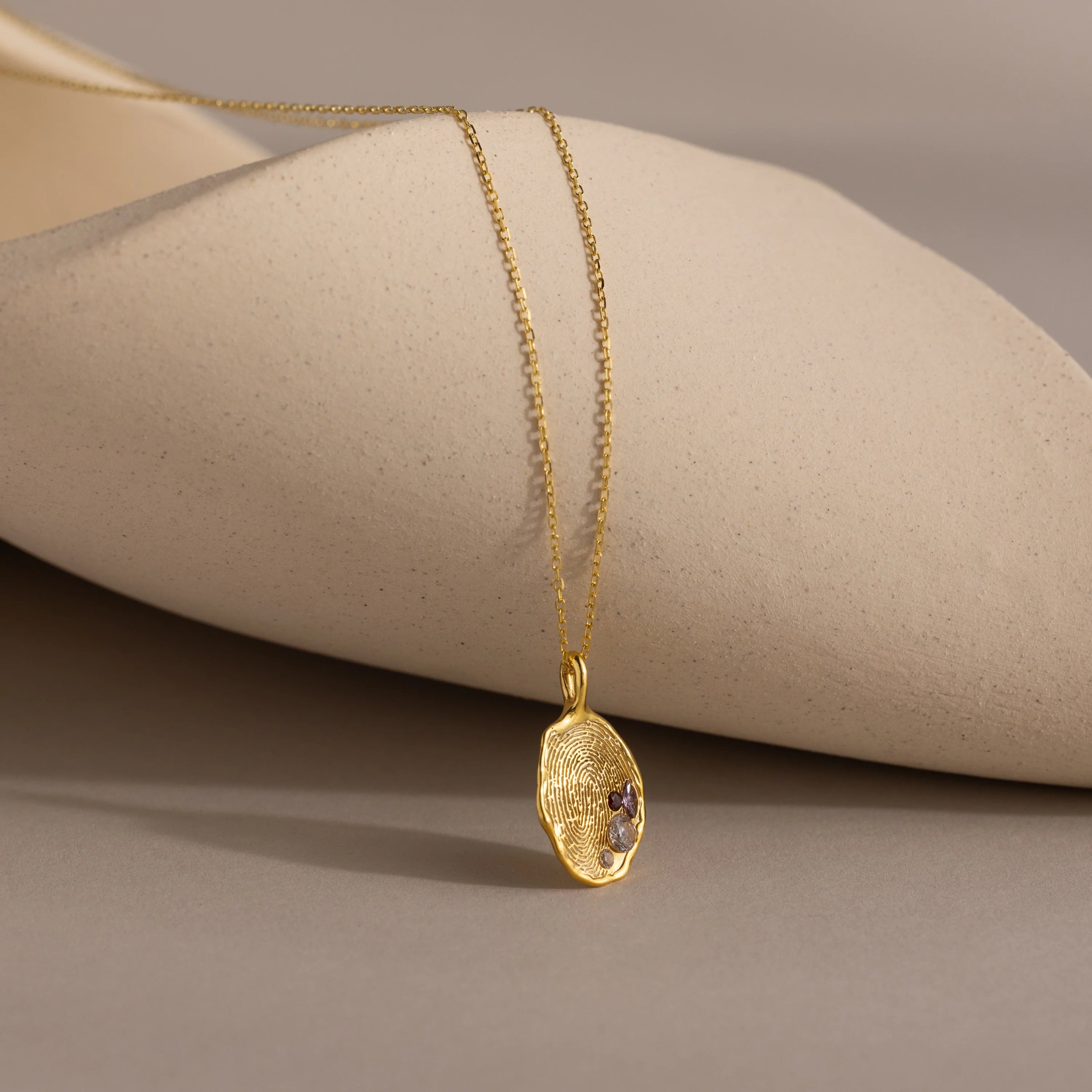 Multi Birthstone Fingerprint  Necklace Silver 18K Gold Plated