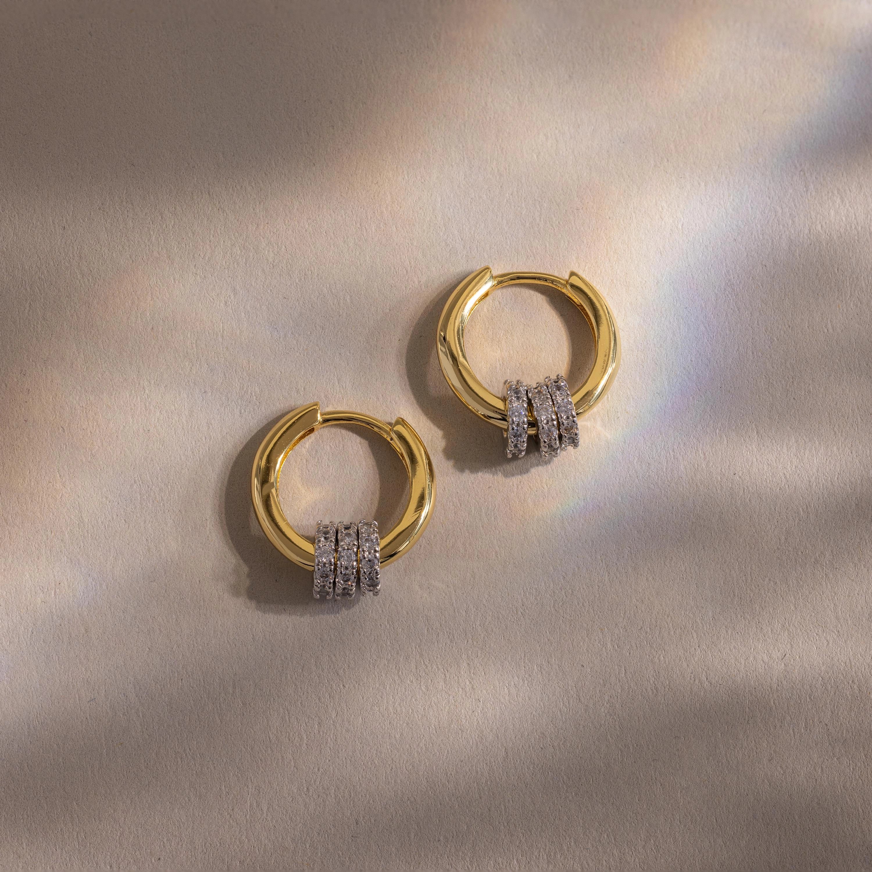 Mixed Metal Pave Hoops Silver 18K Gold Plated