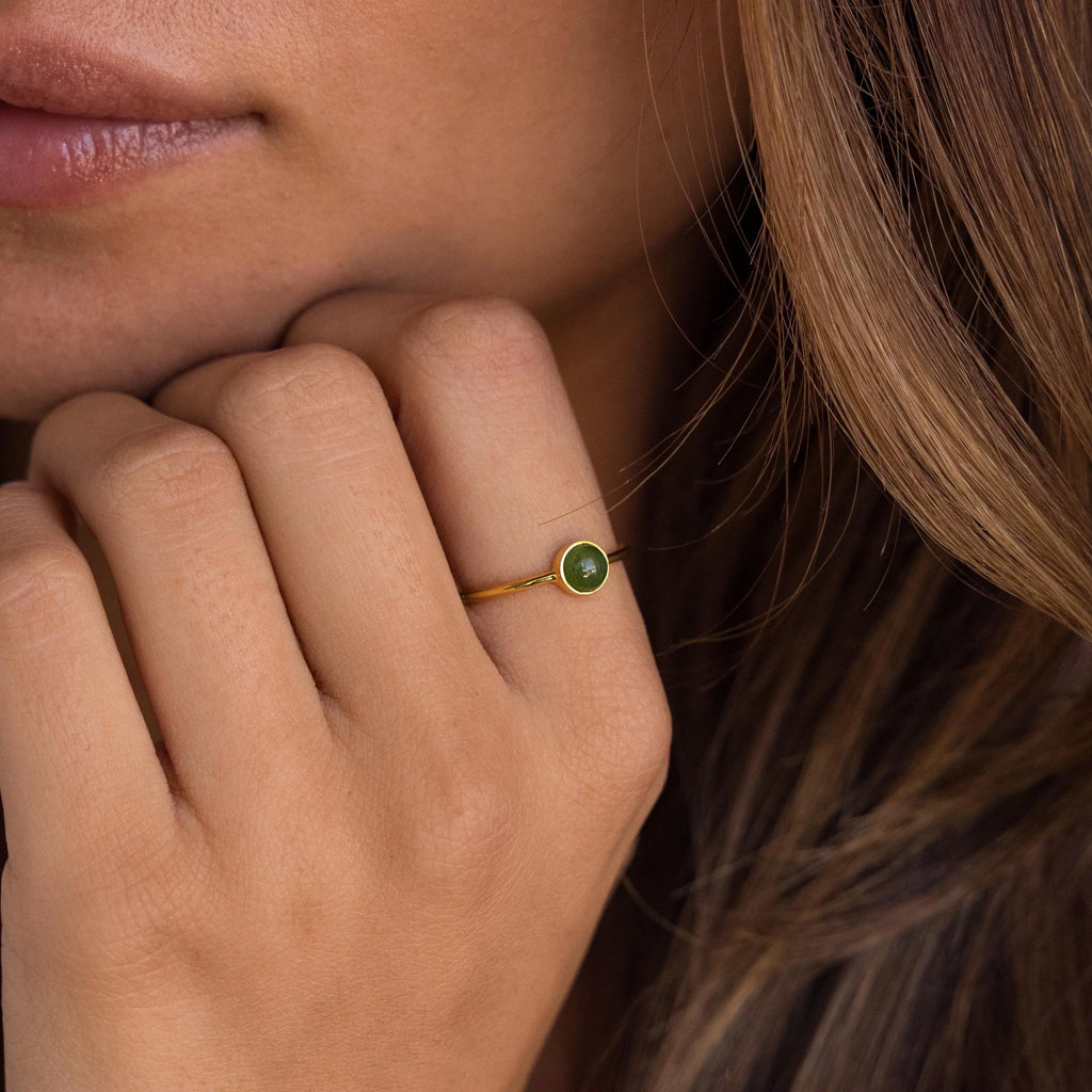 Round Jade Ring Silver 18K Gold Plated