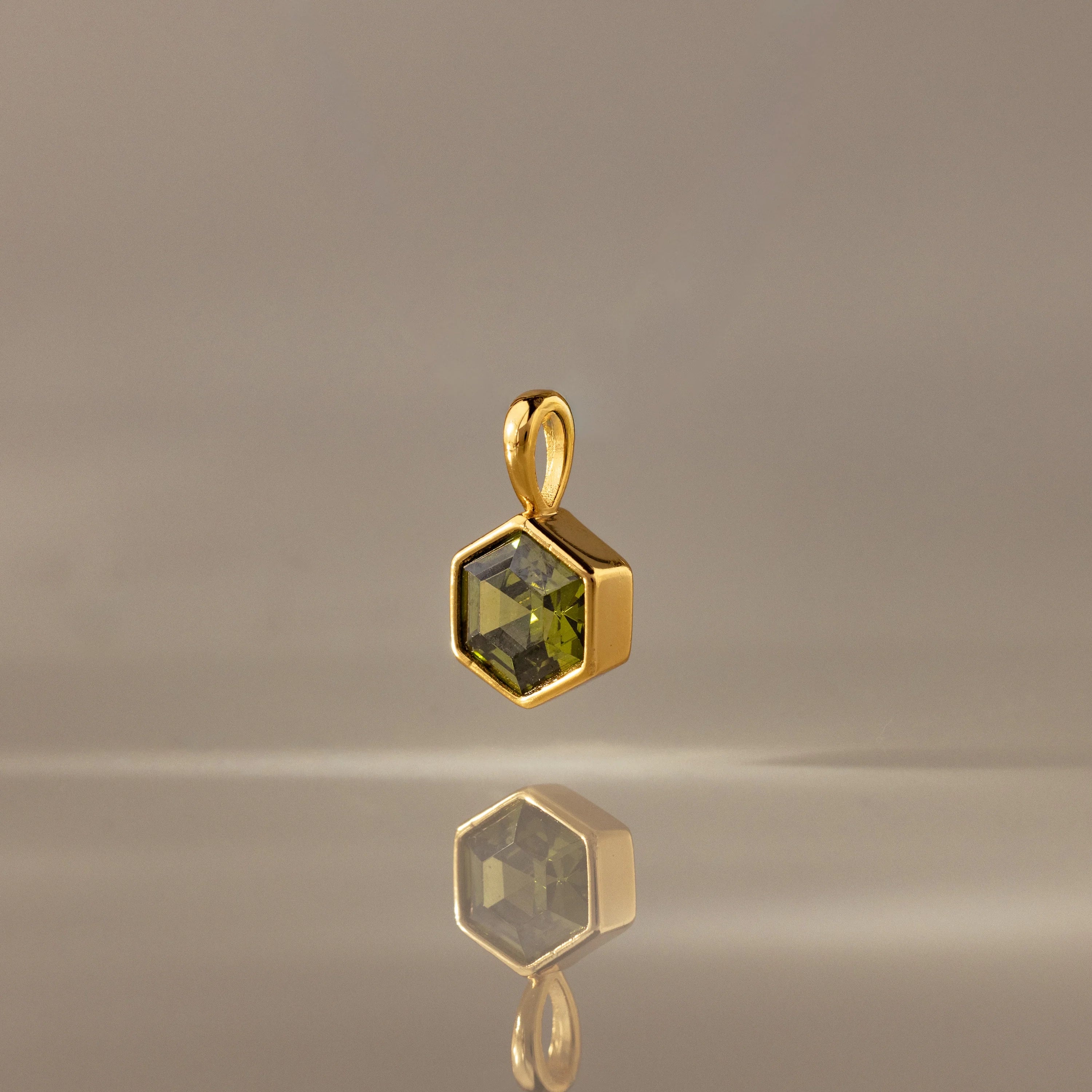Hexagon Peridot Charm Silver 18K Gold Plated