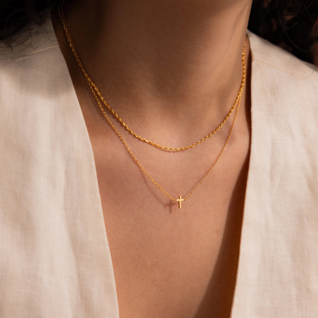 Dainty Cross Necklace Silver 18K Gold Plated