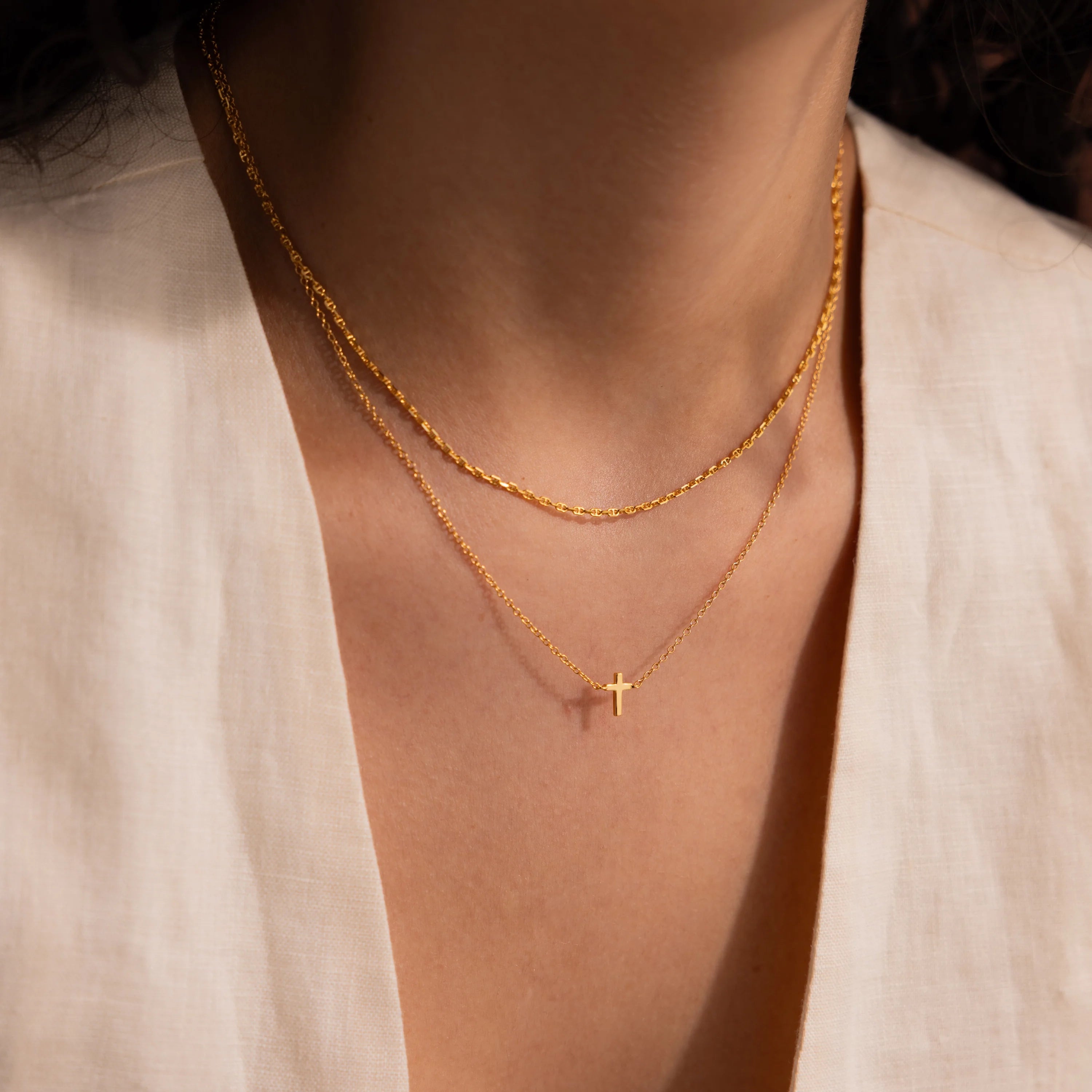 Dainty Cross Necklace Silver 18K Gold Plated