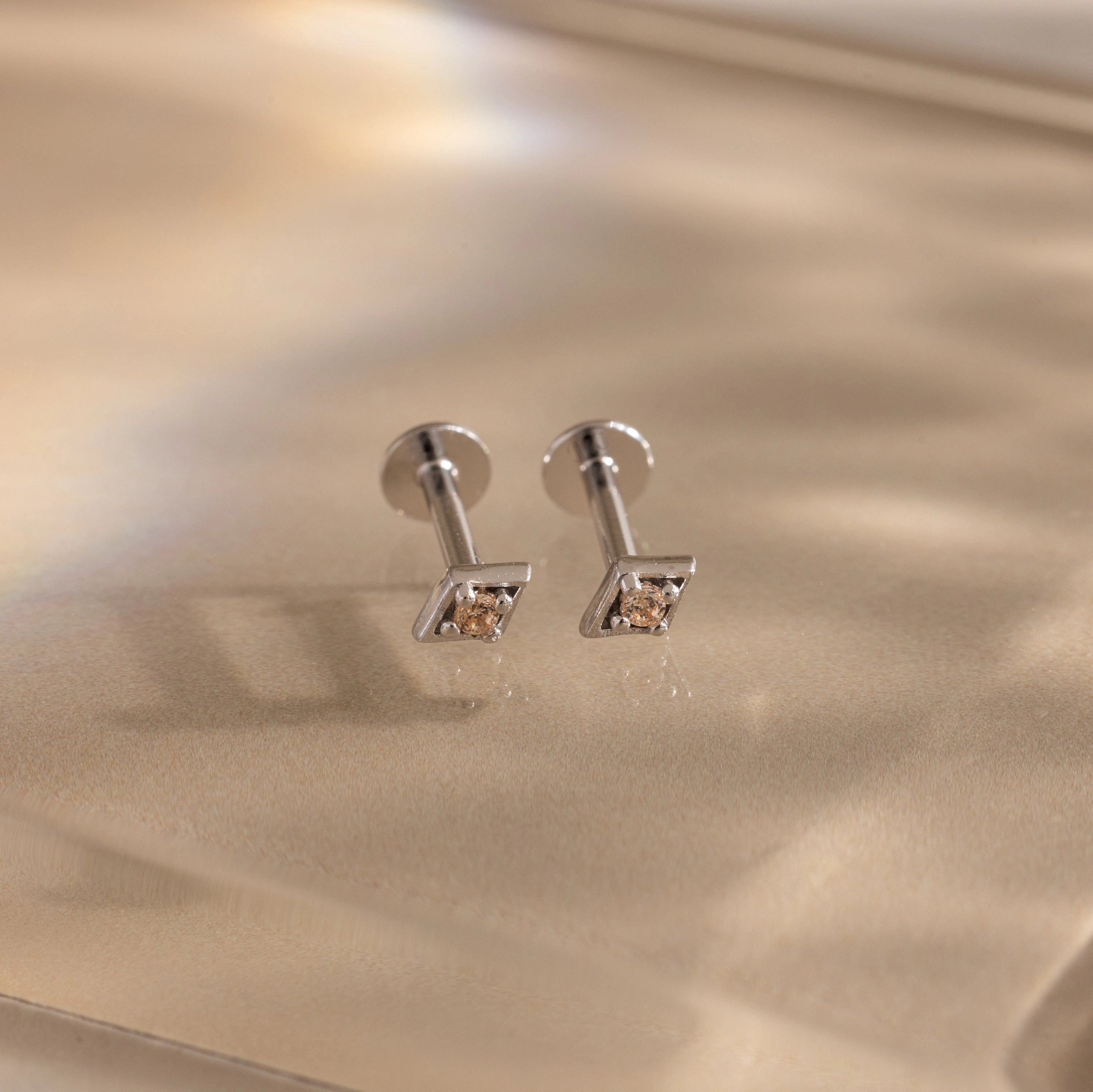 Geometric Topaz Flat Back Studs Silver 18K Gold Plated