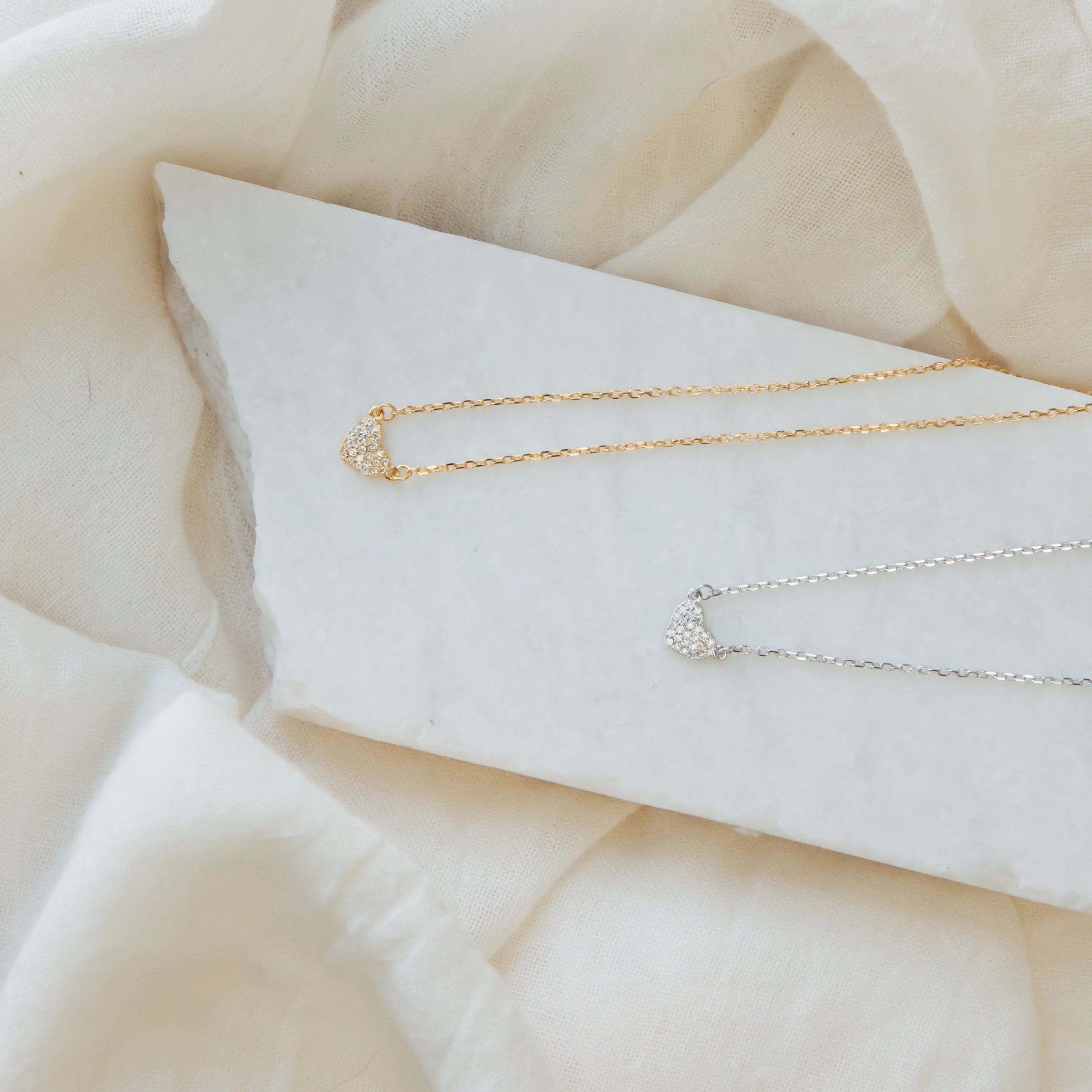 Pave Heart Charm Necklace Silver 18K Gold Plated