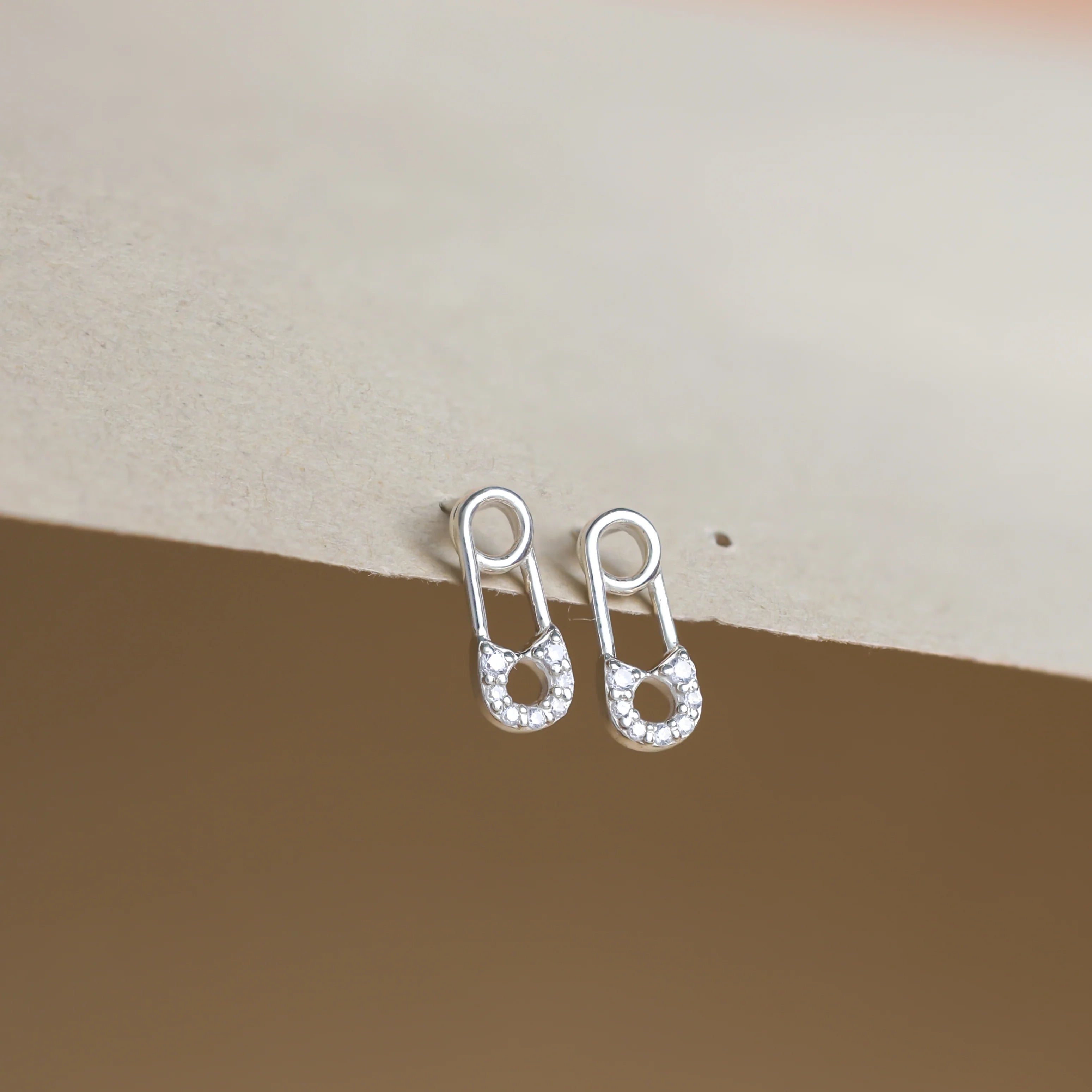 Tiny Pave Safety Pin Studs