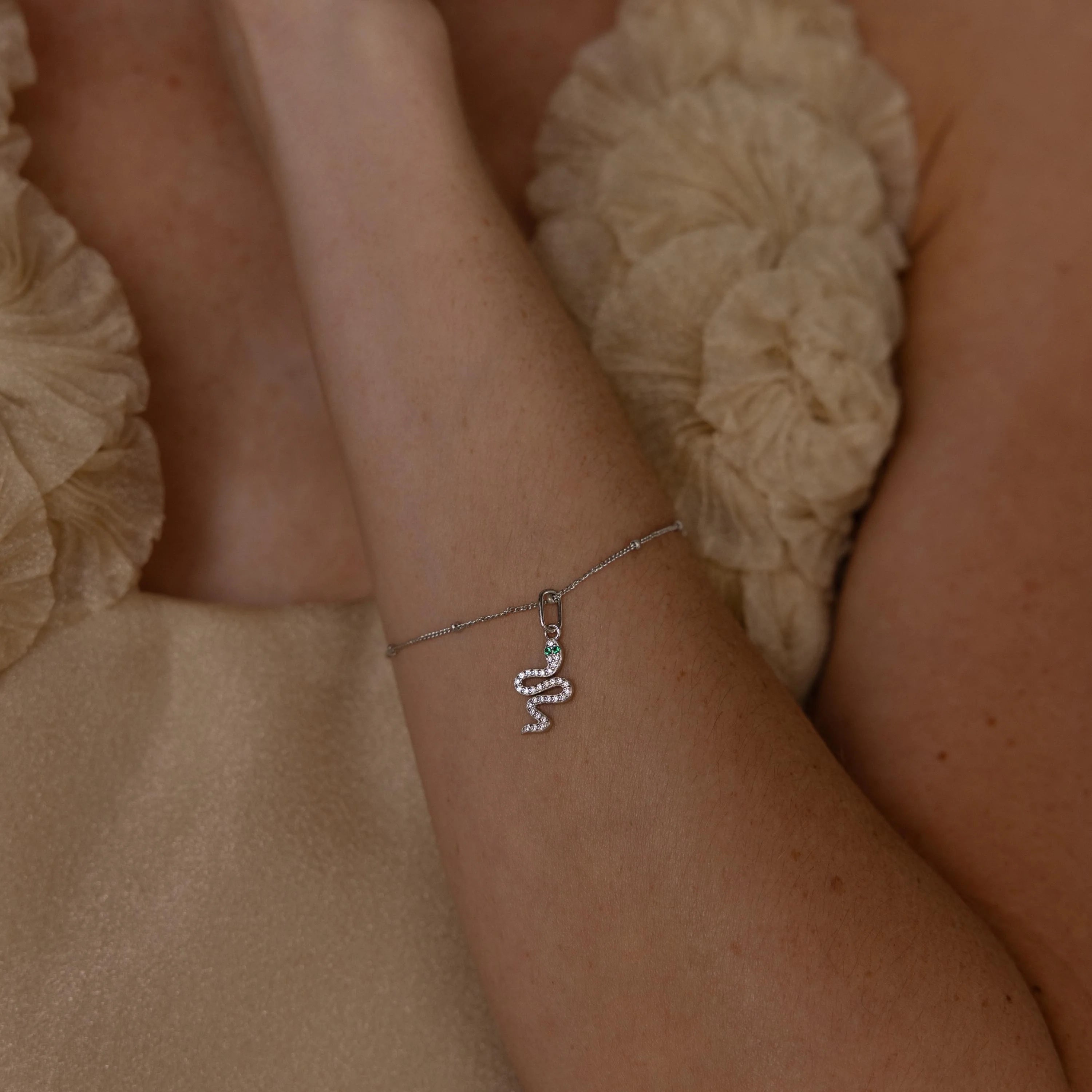 Diamond Snake Charm Silver 18K Gold Plated
