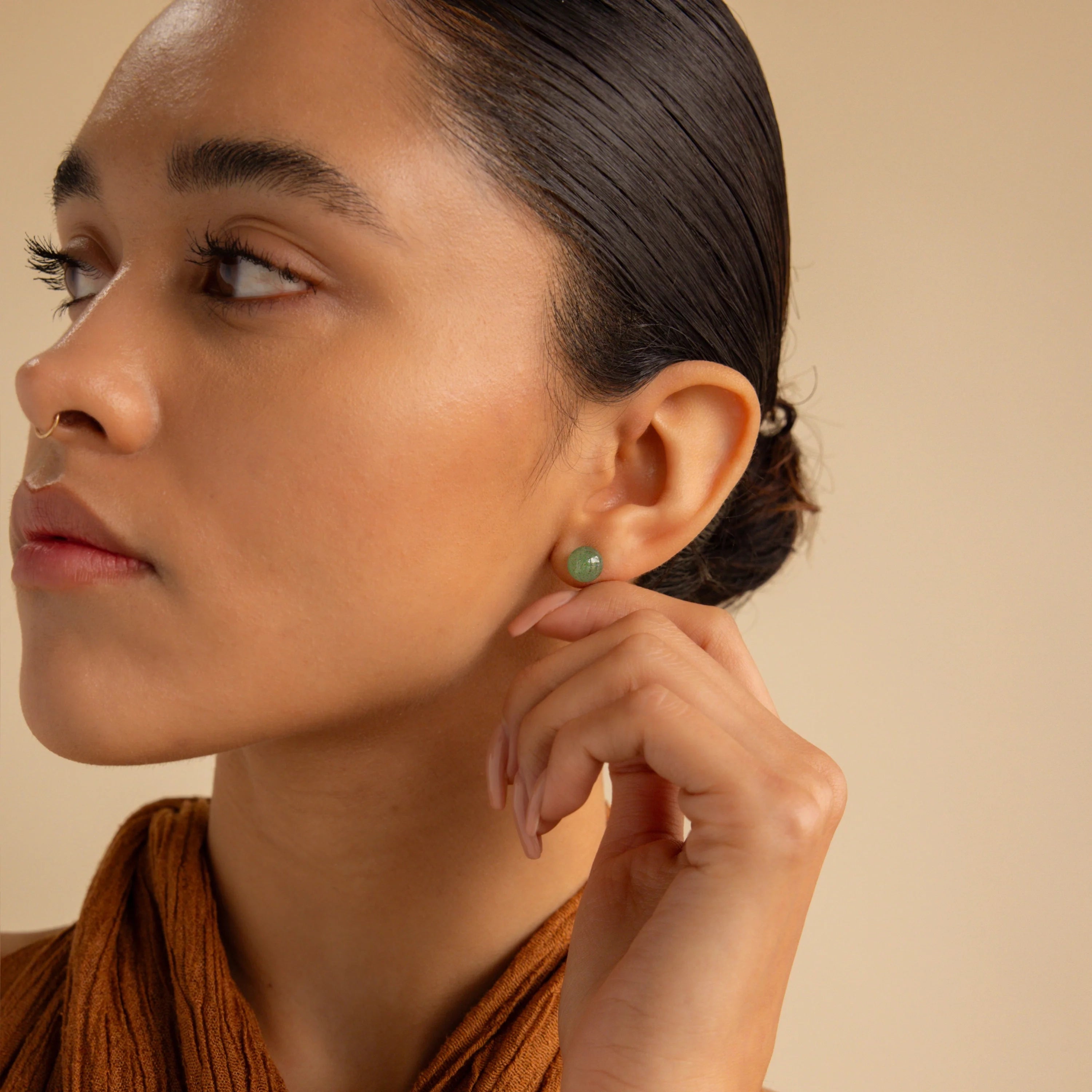 Jade Bead Studs Silver 18K Gold Plated