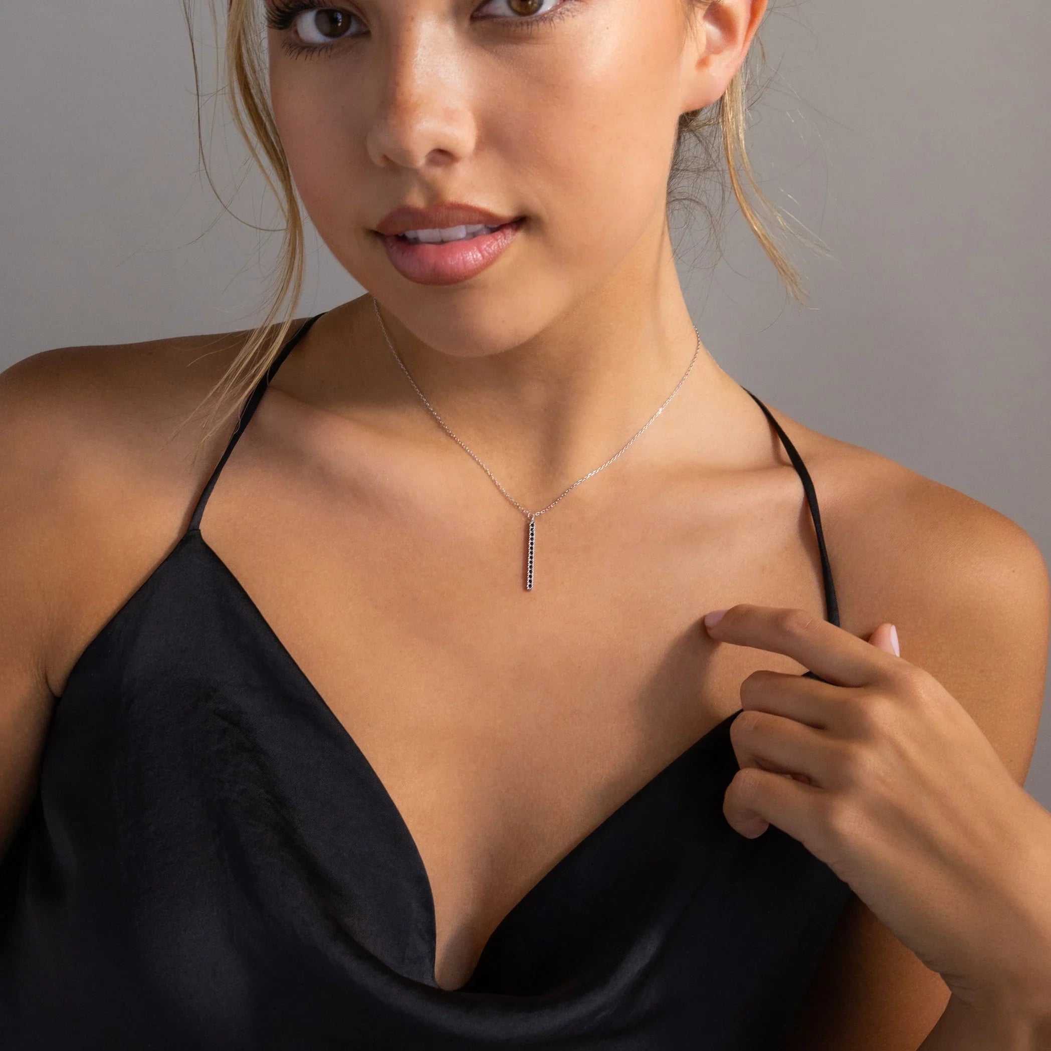 Onyx Bar Pendant Necklace Silver 18K Gold Plated