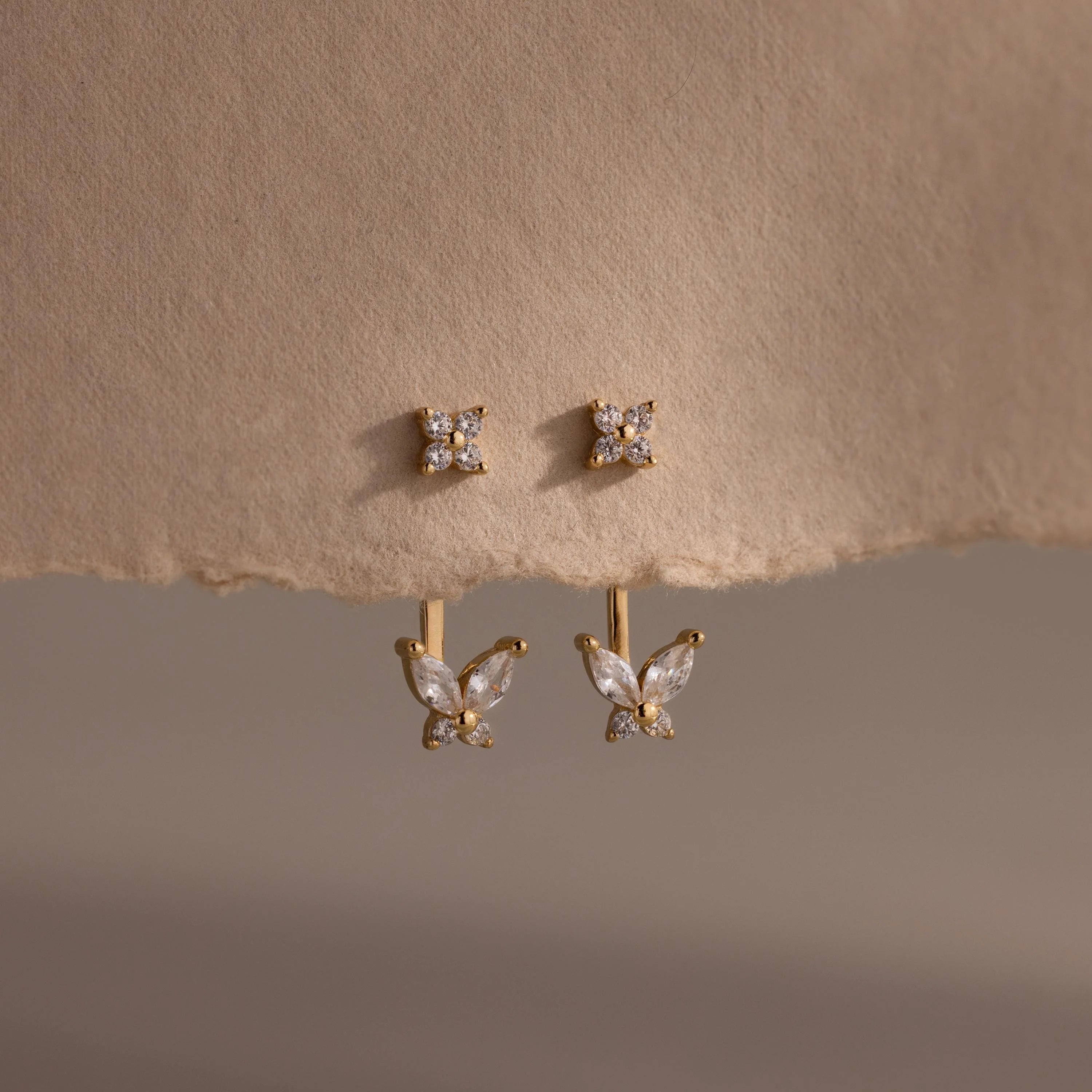 Butterfly Ear Jackets Silver 18K Gold Plated