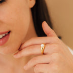 Freshwater Pearl Signet Ring Silver 18K Gold Plated