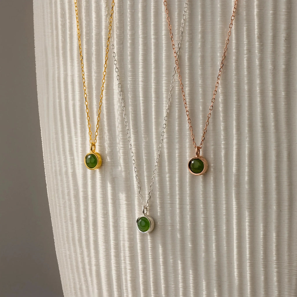 Jade Charm Necklace Silver 18K Gold Plated