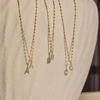Dainty Pave Letter Necklace Silver 18K Gold Plated