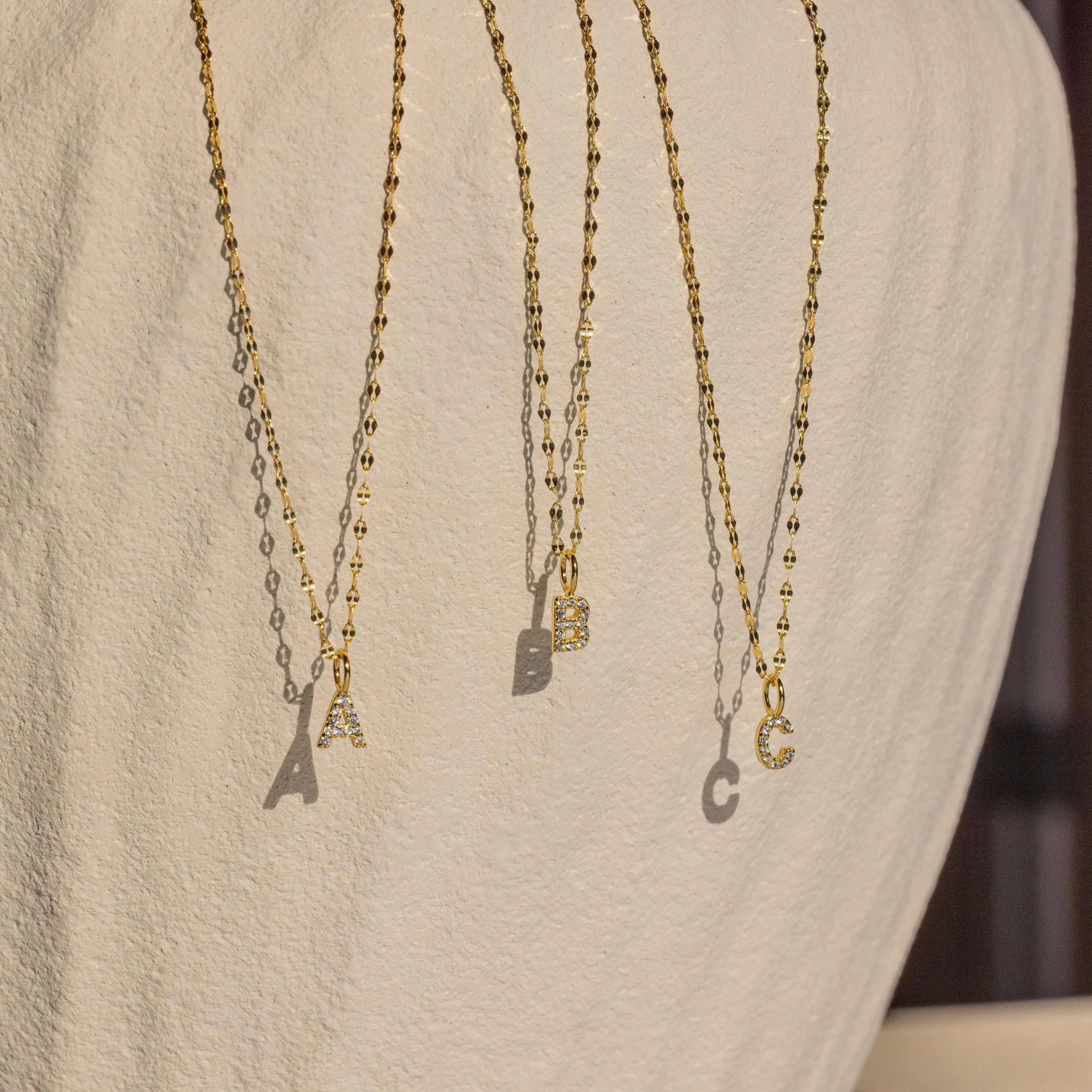 Dainty Pave Letter Necklace Silver 18K Gold Plated