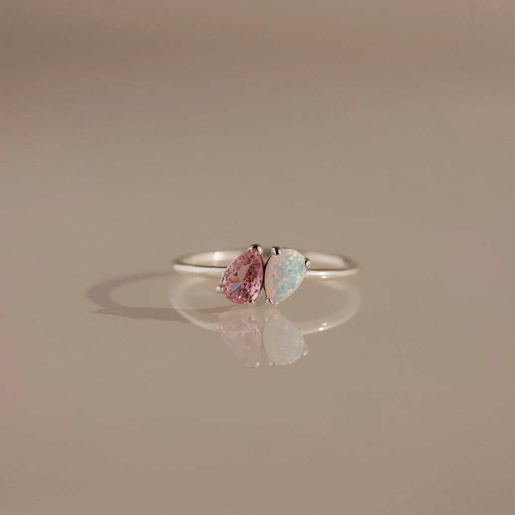 Duo Pear Toi Et Moi Ring Silver 18K Gold Plated