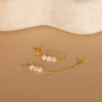 Triple Pearl Drop Earrings Silver 18K Gold Plated