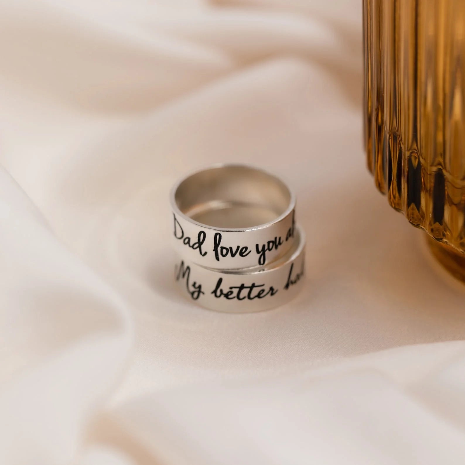 Thick Handwriting Band Silver 18K Gold Plated
