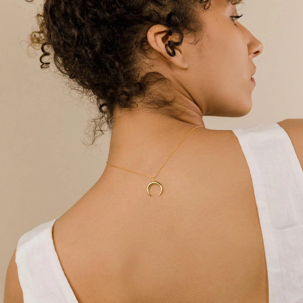 Crescent Moon Necklace Silver 18K Gold Plated