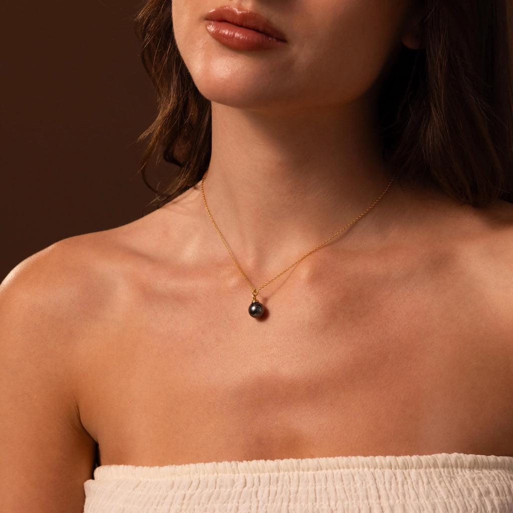 Midnight Pearl Necklace Silver 18K Gold Plated