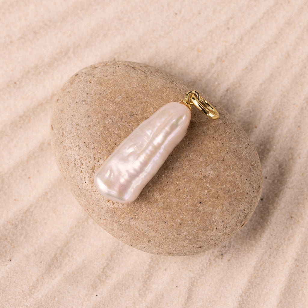 Long Baroque Pearl Charm Silver 18K Gold Plated