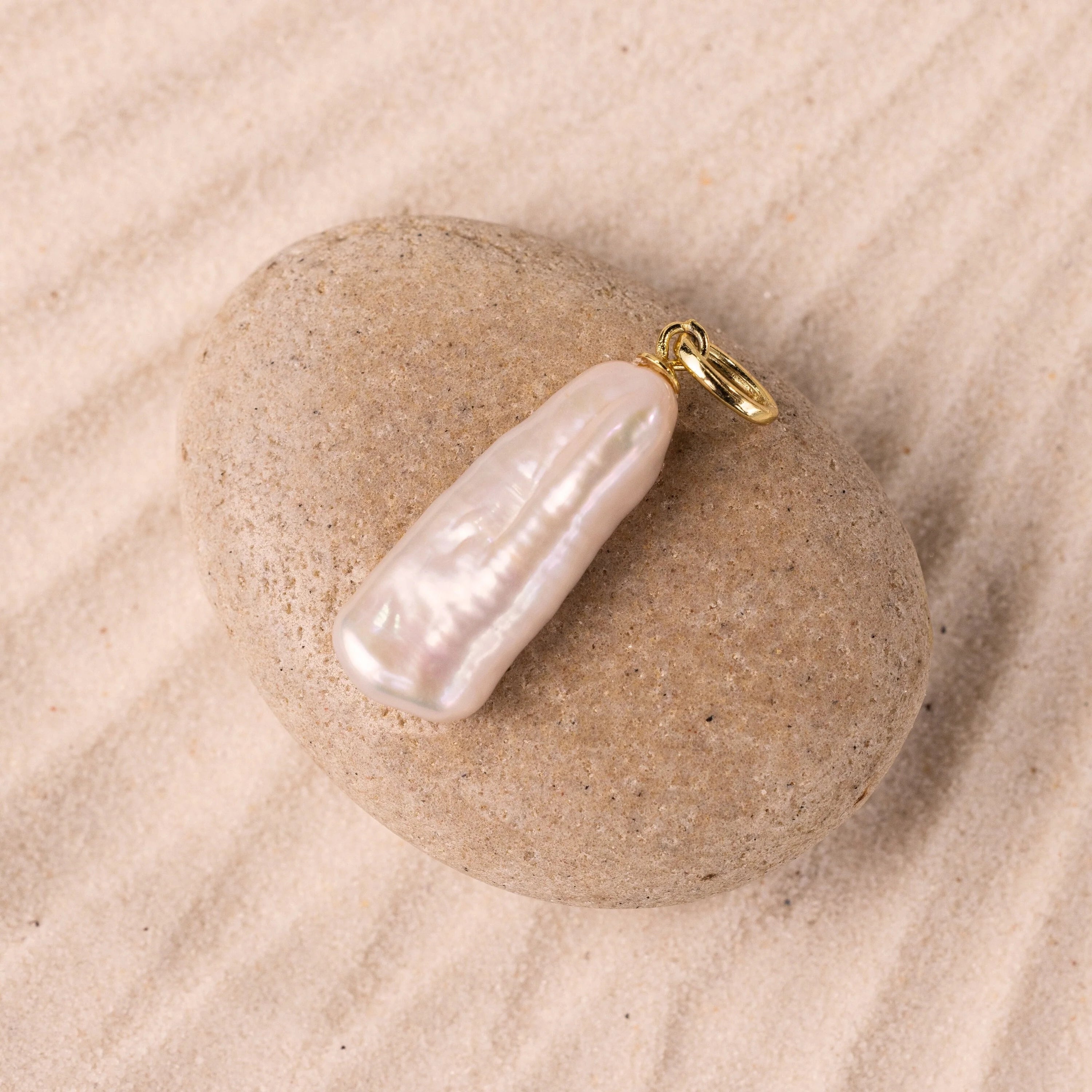 Long Baroque Pearl Charm Silver 18K Gold Plated