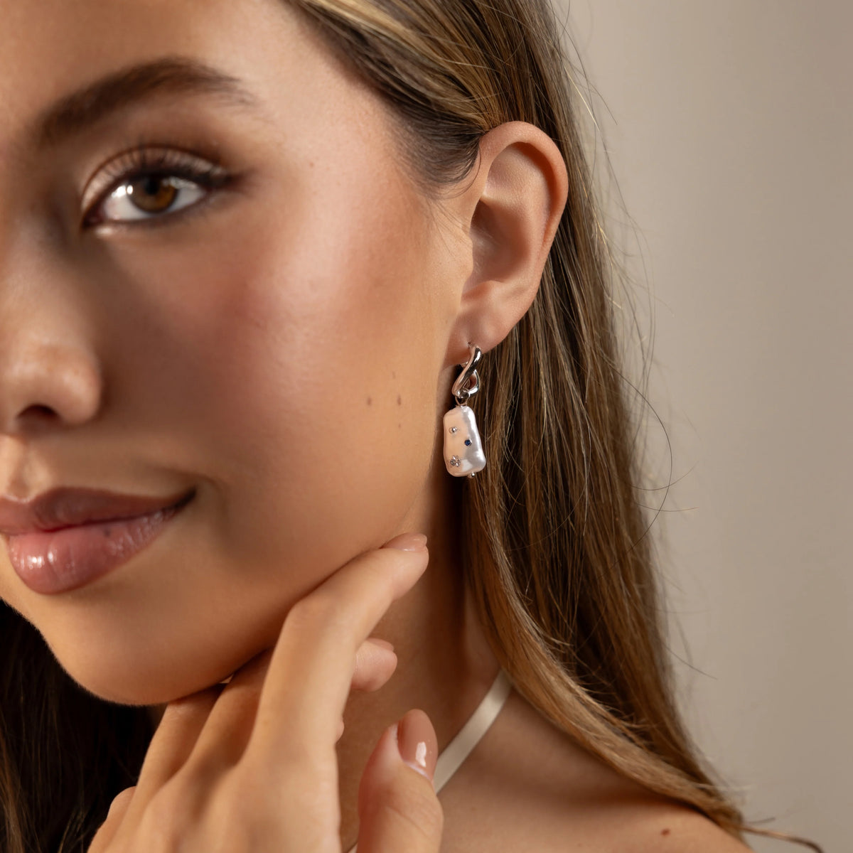 Starry Baroque Pearl Charm Hoops Silver 18K Gold Plated