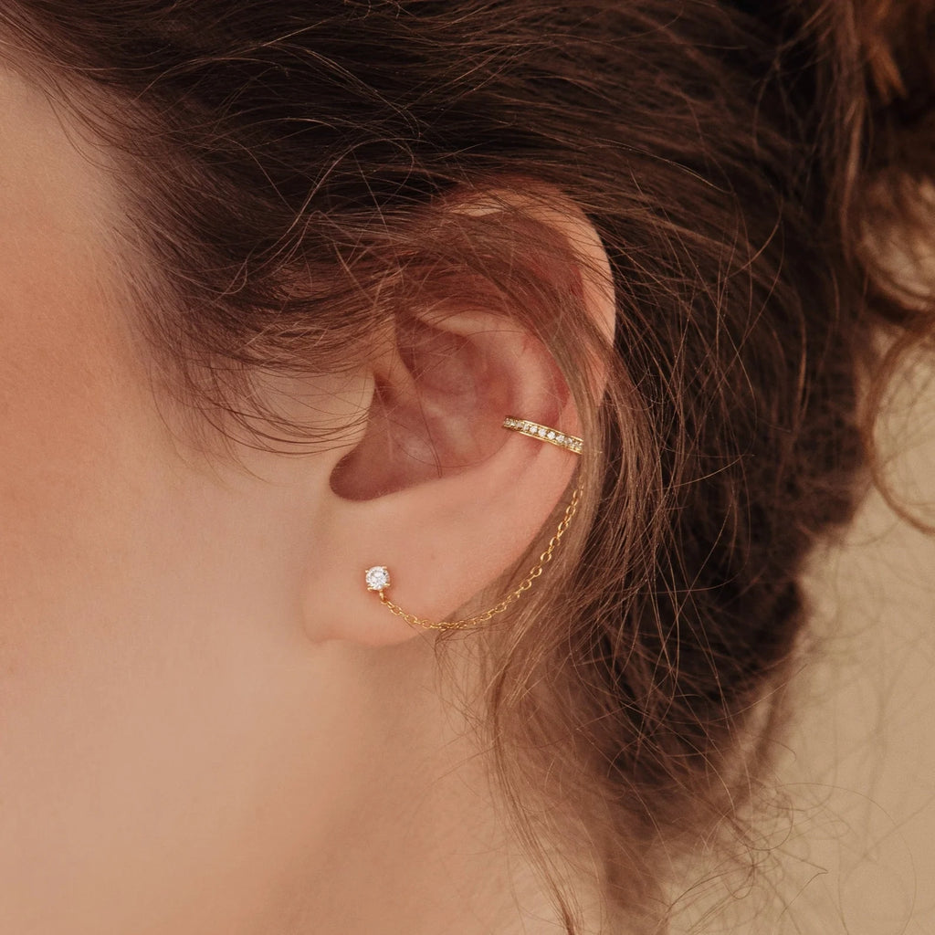 Diamond Pave Chain Ear Cuffs Silver 18K Gold Plated