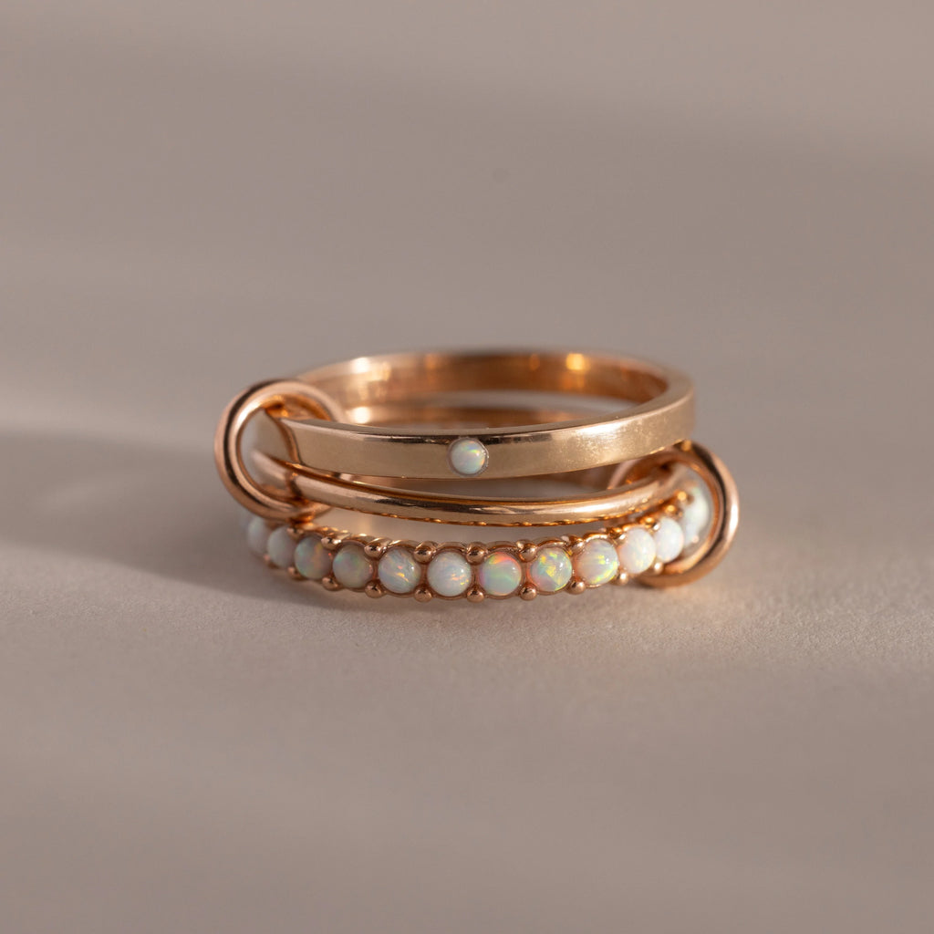 Opal Triple Linked Ring Set Silver 18K Gold Plated