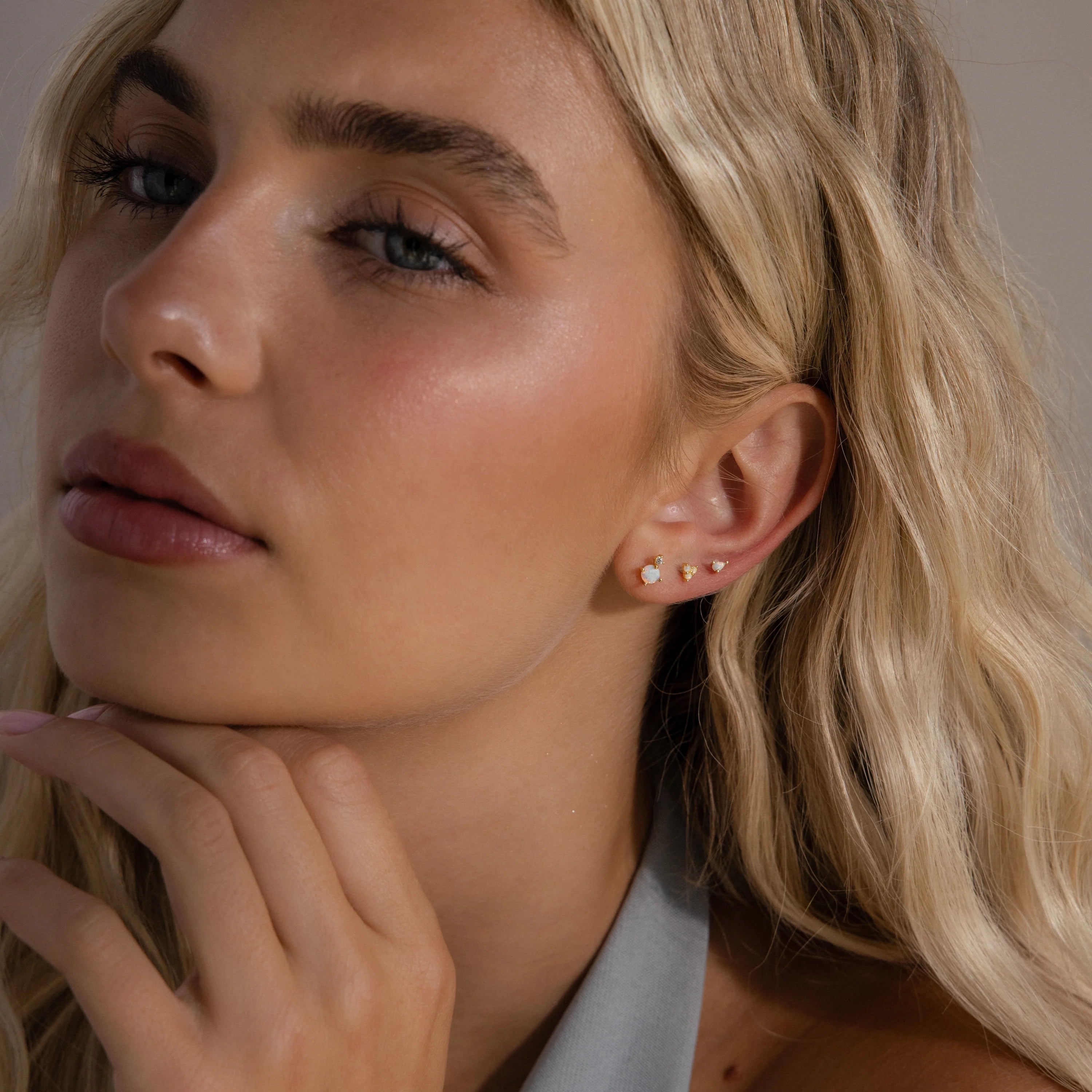 Opal Cluster Flatback Studs Silver 18K Gold Plated