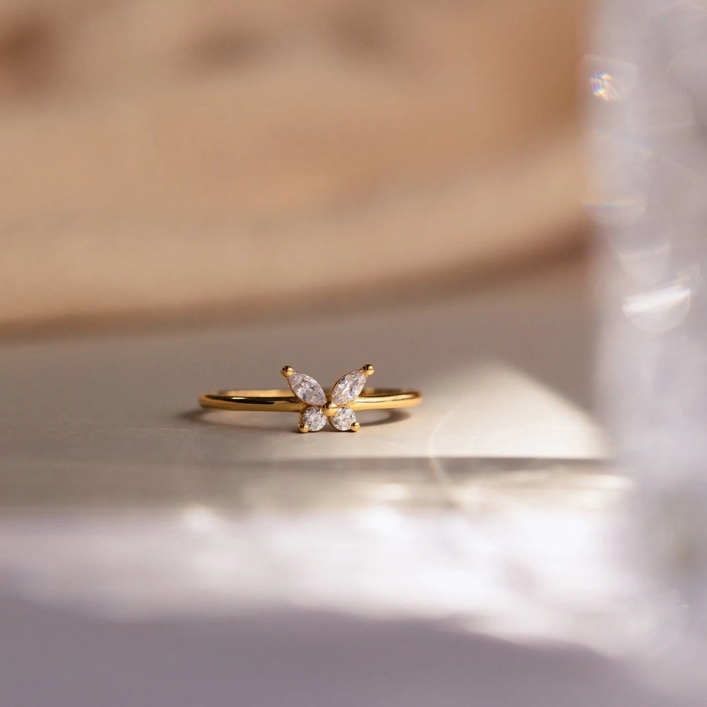 Diamond Butterfly Ring Silver 18K Gold Plated