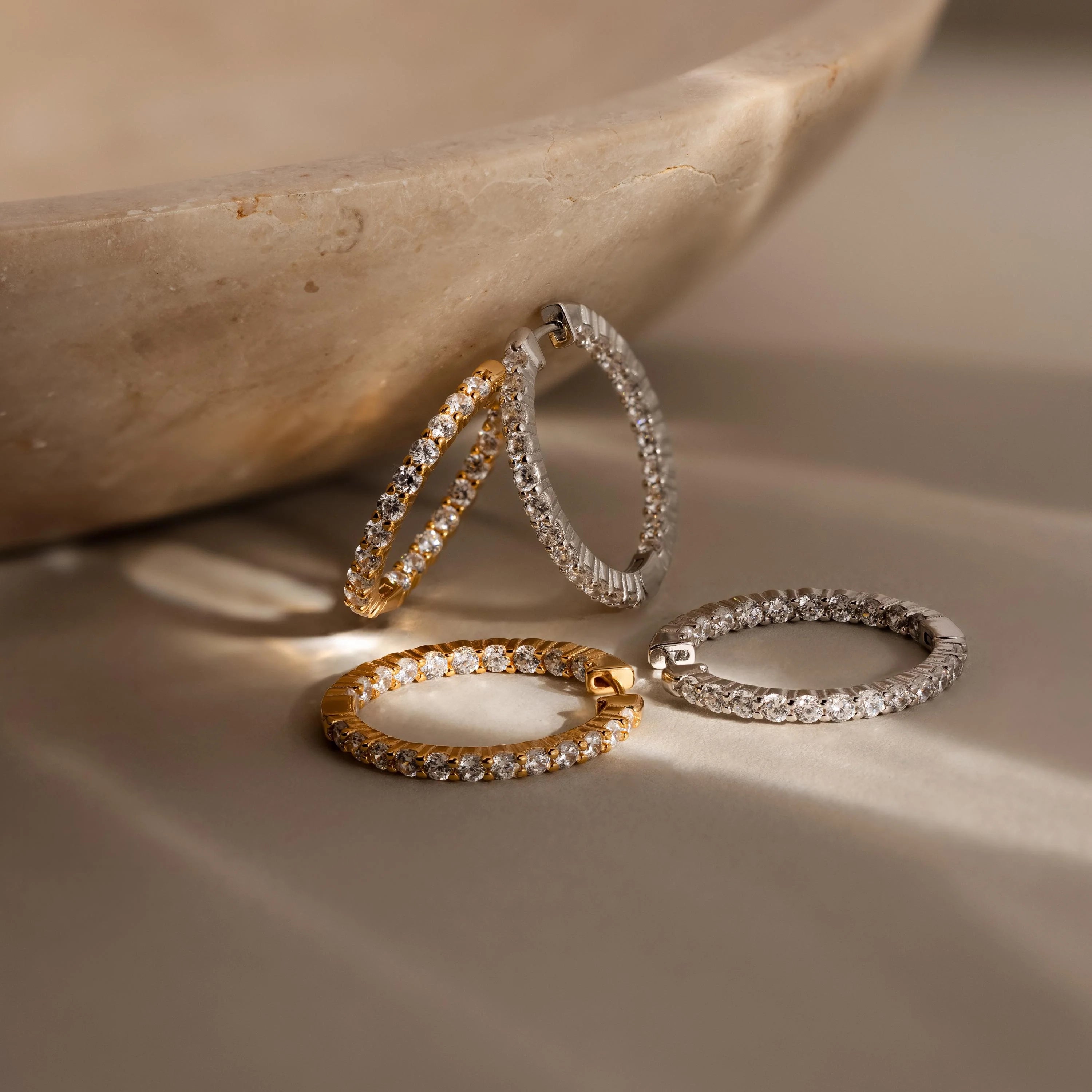 Inside Out Diamond Hoops Silver 18K Gold Plated