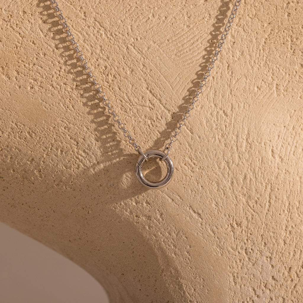 Cable Circle Charm Necklace Silver 18K Gold Plated