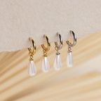 Dangling Pearl Huggies Silver 18K Gold Plated
