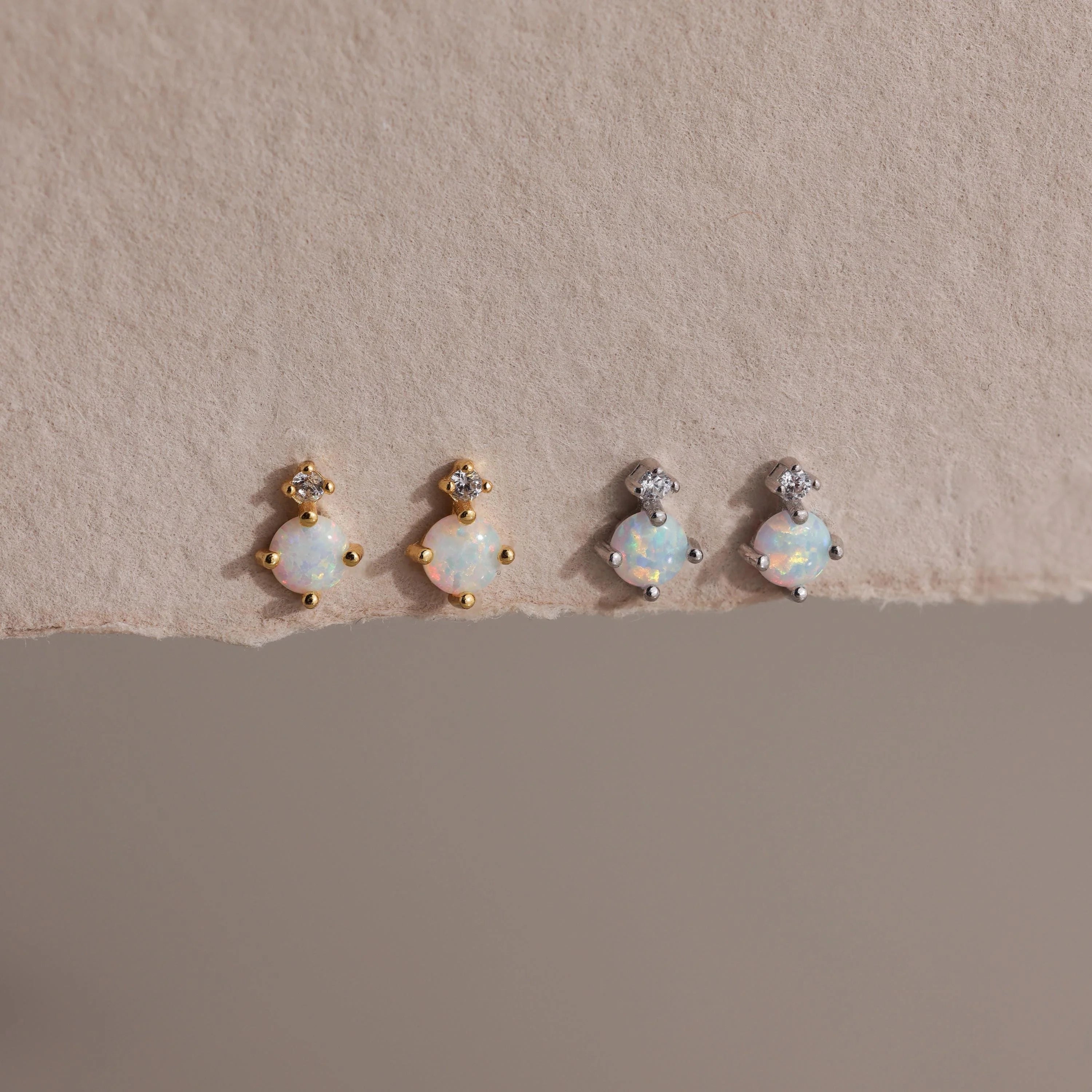 Opal & Diamond Flatback Studs Silver 18K Gold Plated