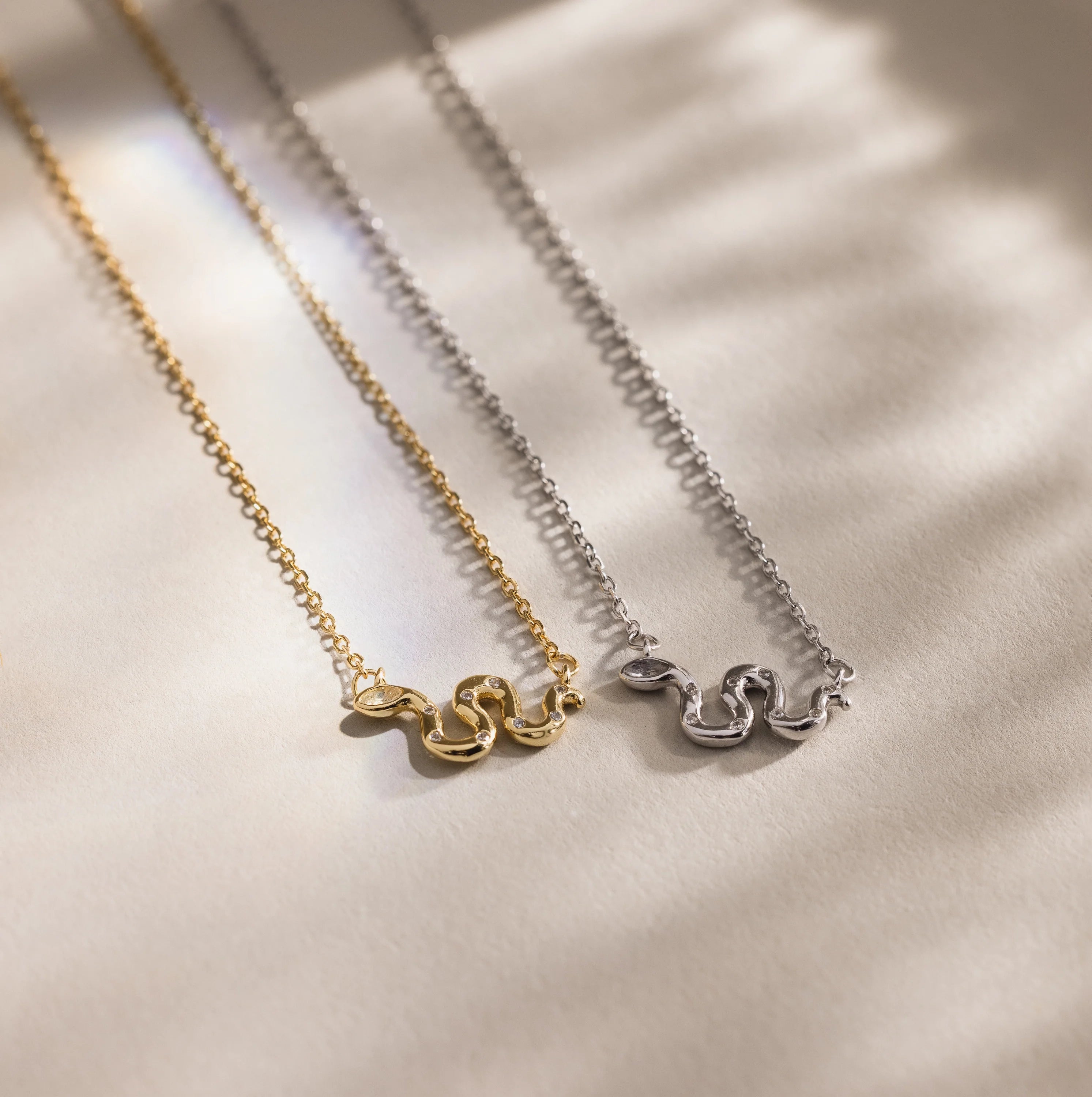 Dainty Viper Necklace Silver 18K Gold Plated