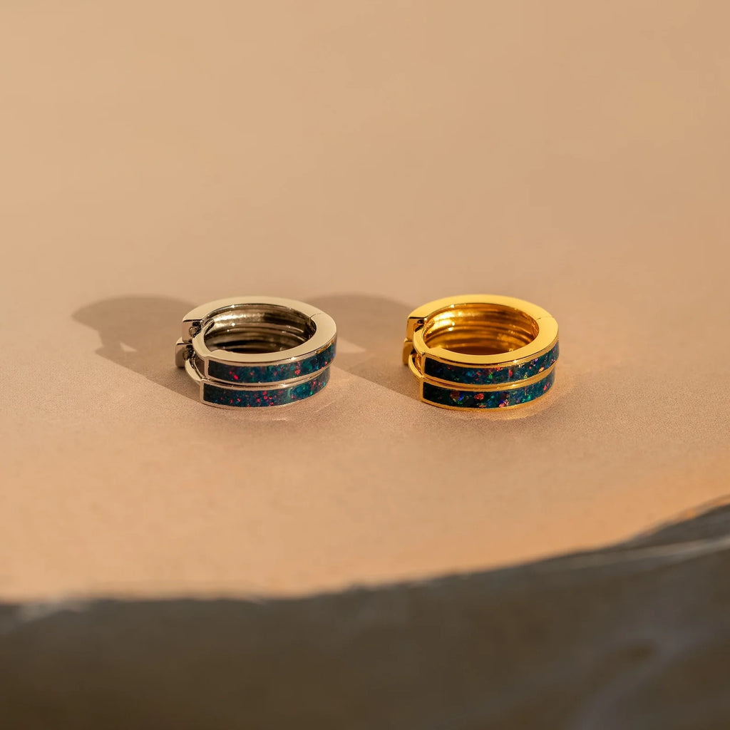 Opal Inlay Hoops Set Silver 18K Gold Plated