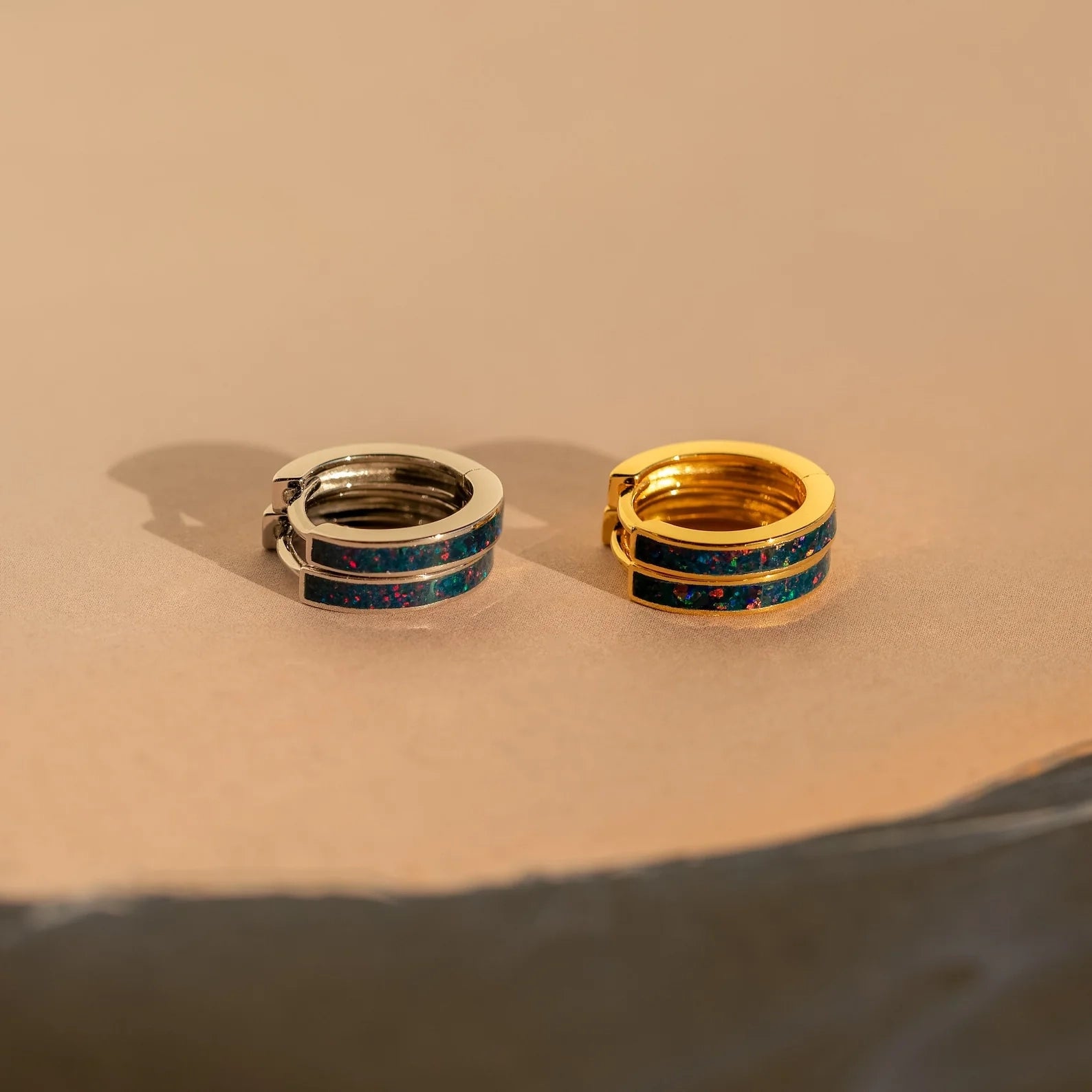 Opal Inlay Hoops Set Silver 18K Gold Plated
