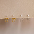 Pearl & Bow Ear Jackets Silver 18K Gold Plated