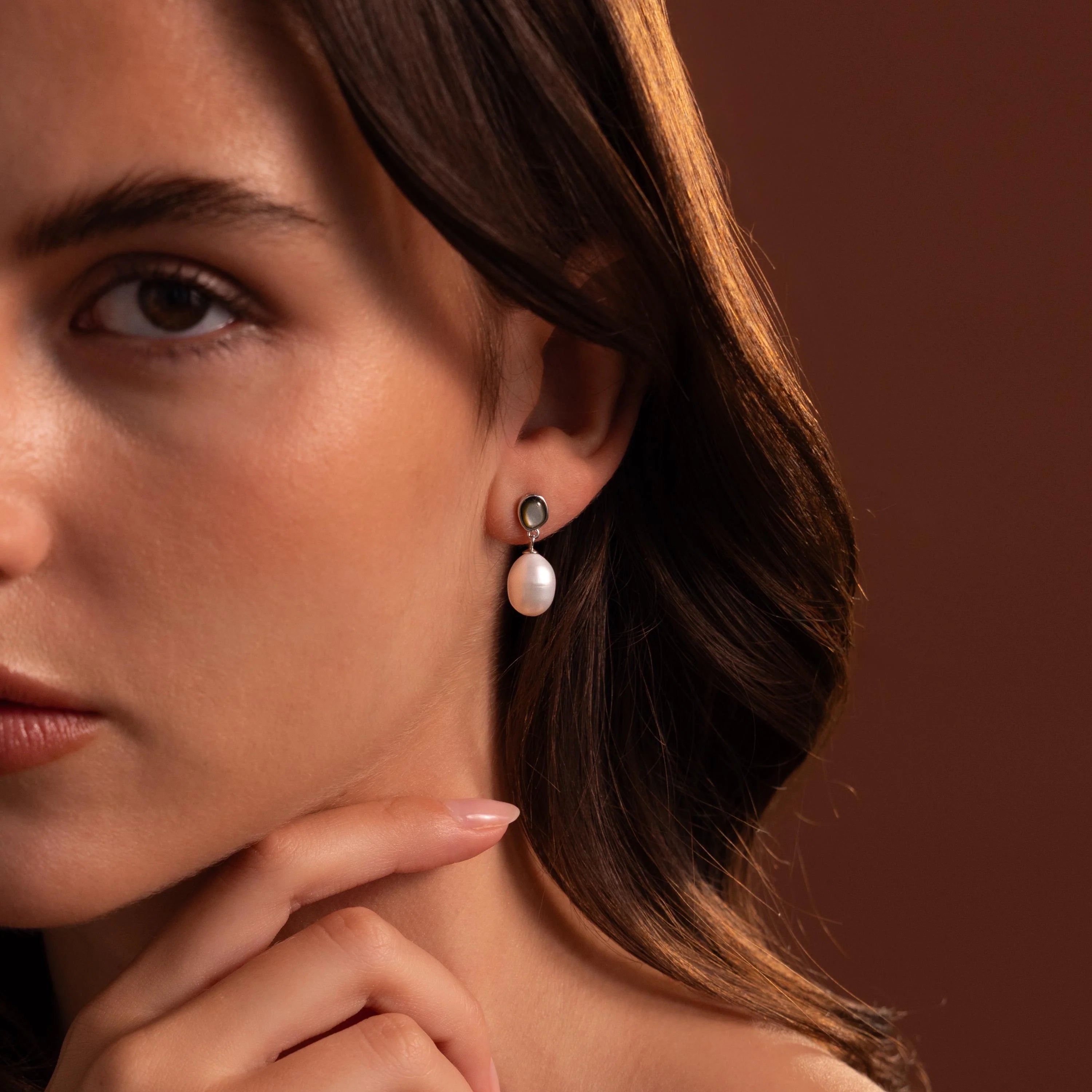 Midnight Pearl Drop Earrings Silver 18K Gold Plated