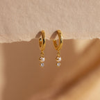 Dangling Pearl Diamond Huggies Silver 18K Gold Plated