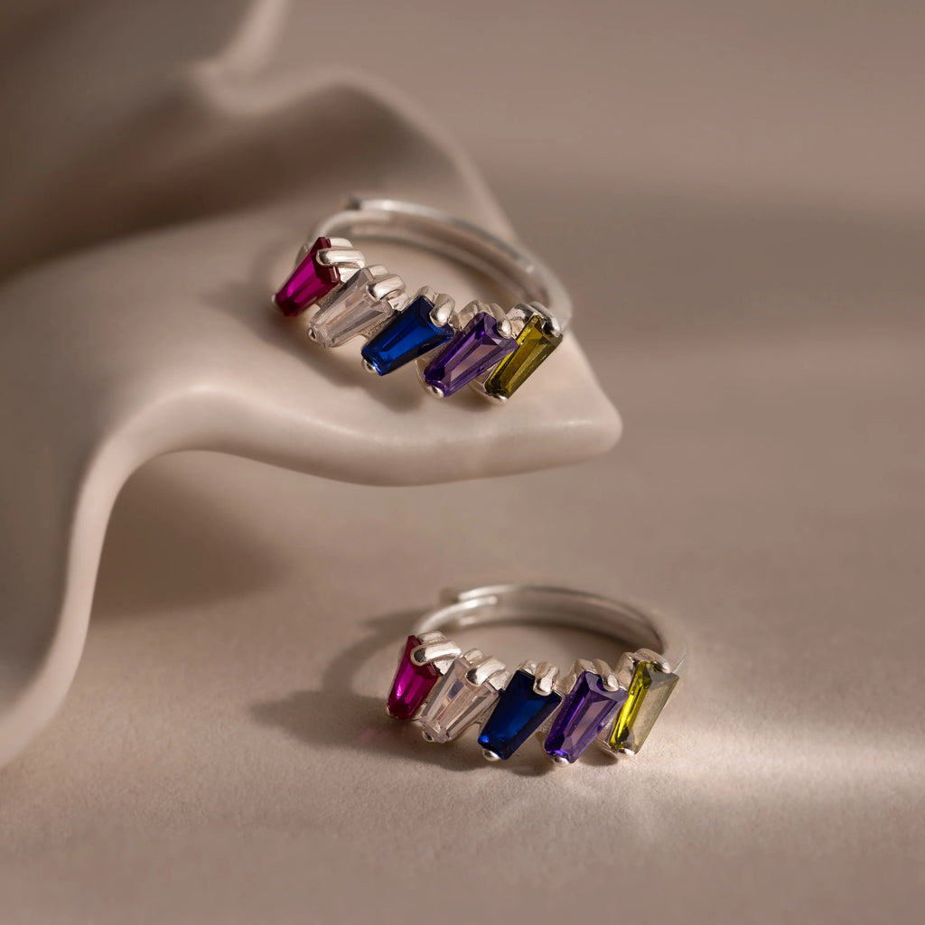 Multiple Tapered Birthstone Huggies Silver 18K Gold Plated