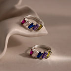 Multiple Tapered Birthstone Huggies Silver 18K Gold Plated