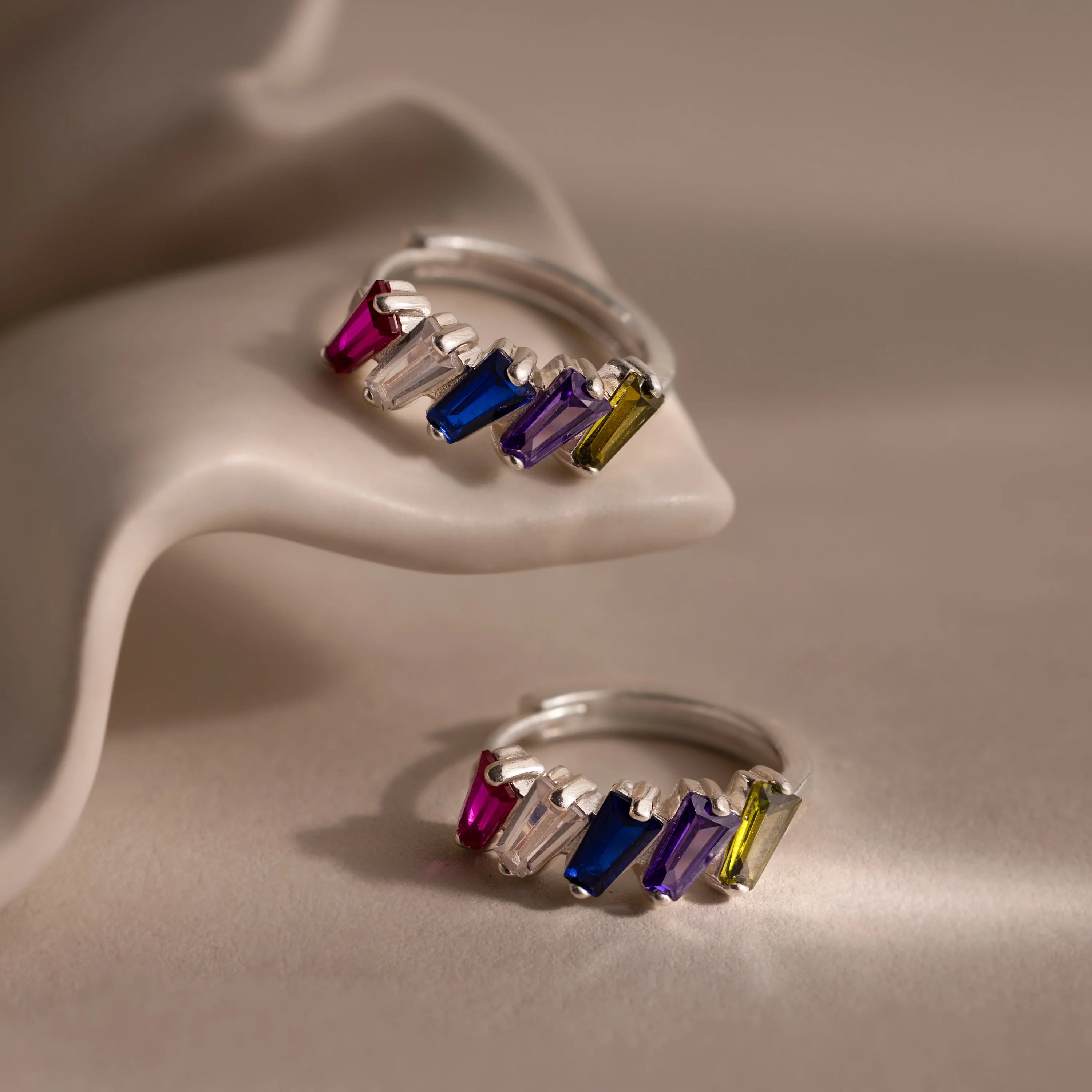 Multiple Tapered Birthstone Huggies Silver 18K Gold Plated
