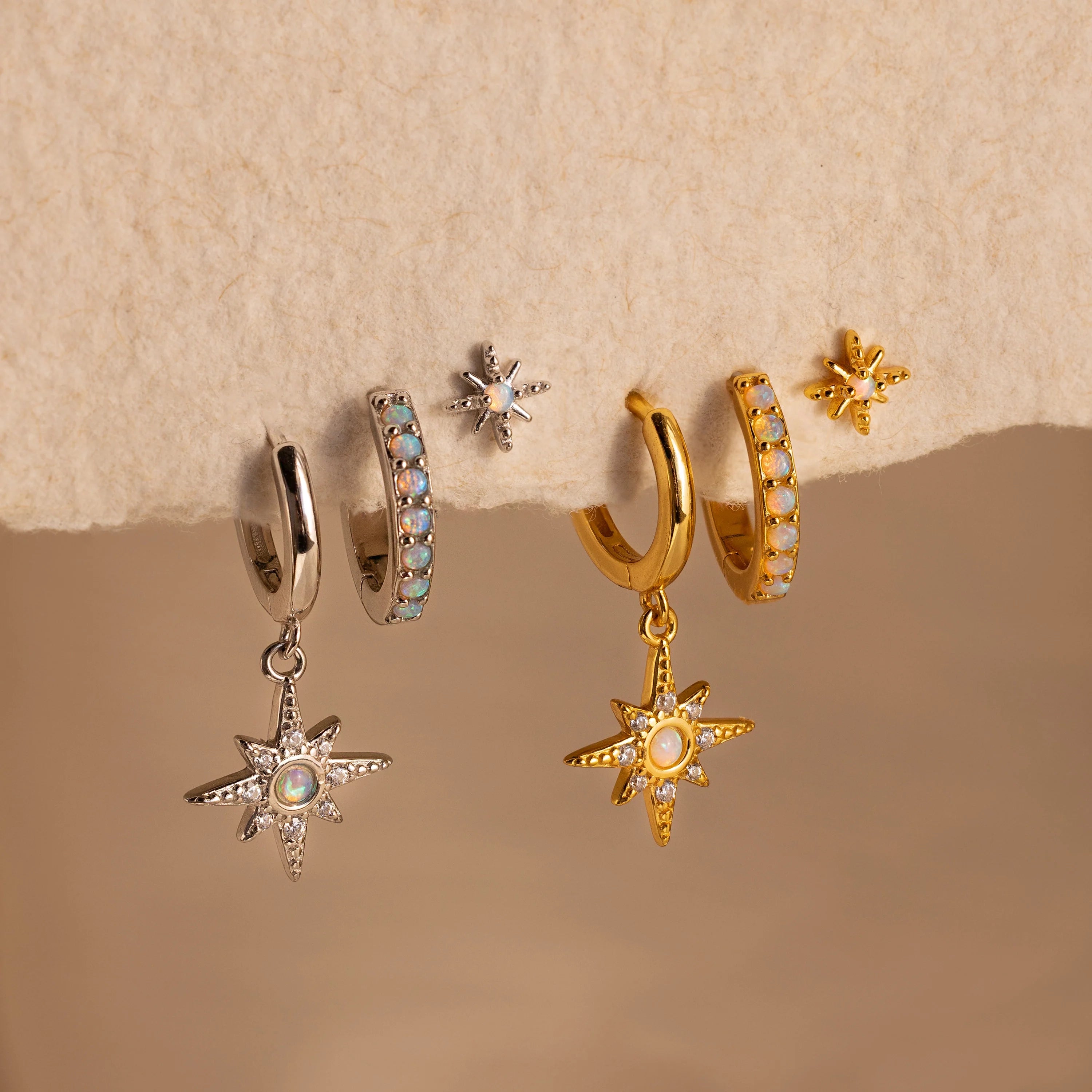 Opal Starburst Earrings Set Silver 18K Gold Plated