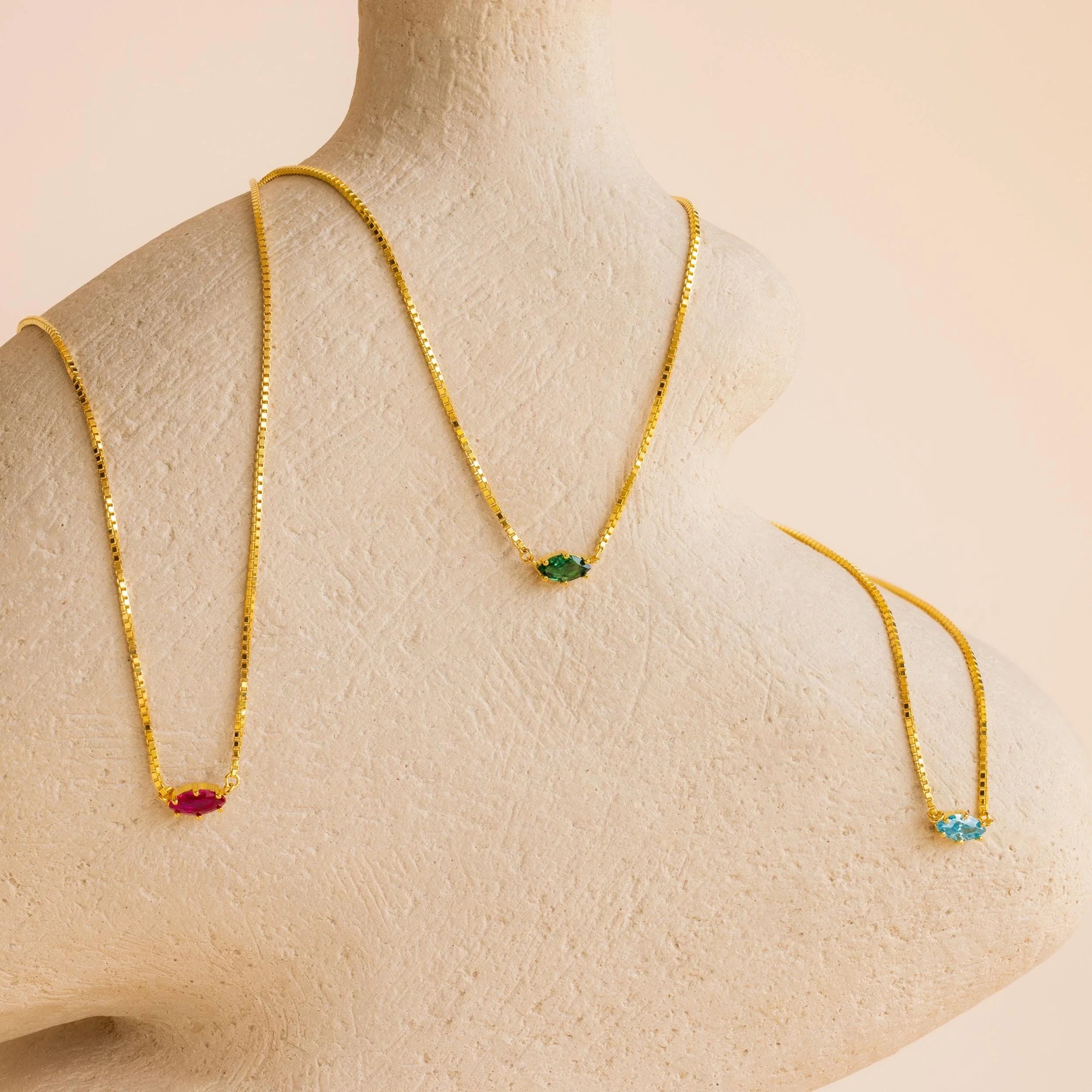 Dainty Marquise Birthstone Necklace Silver 18K Gold Plated