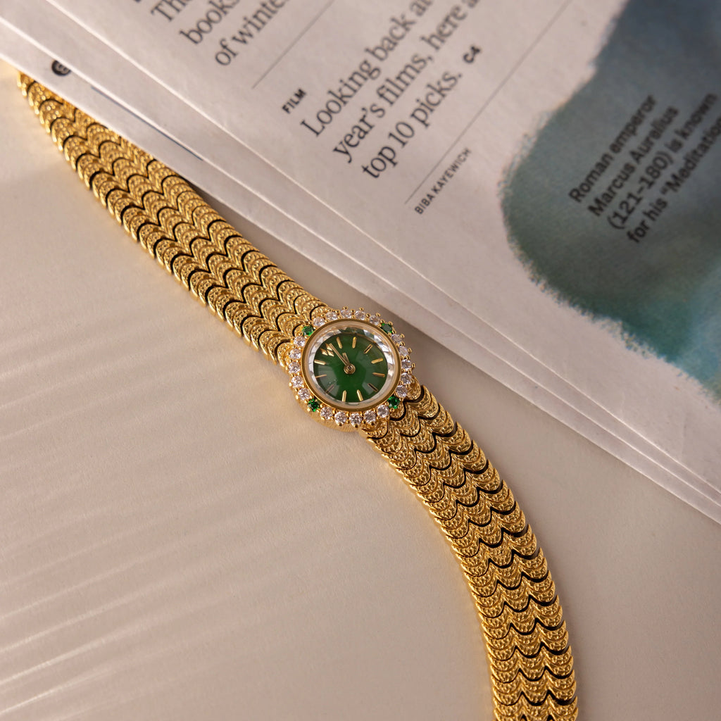 Emerald Scalloped Timepiece Silver 18K Gold Plated