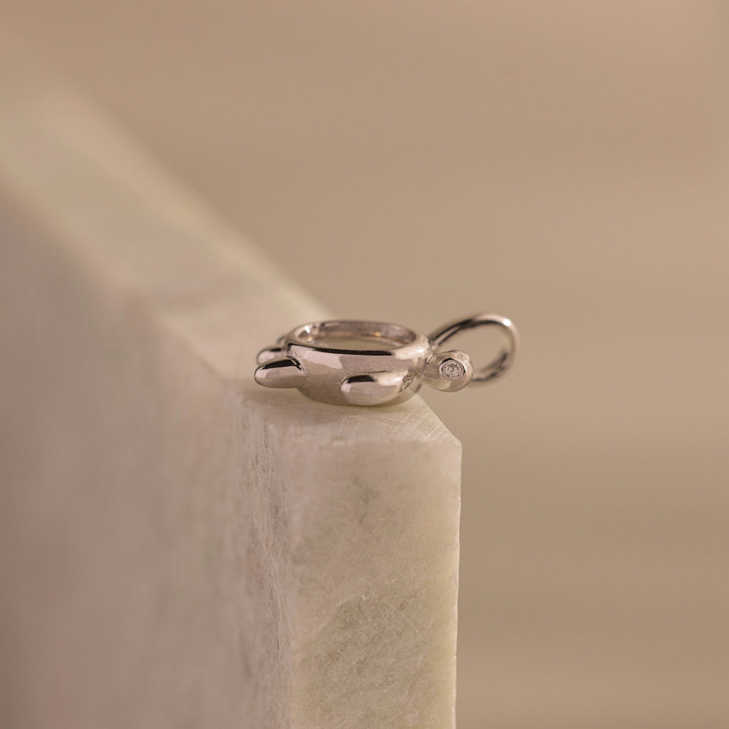 Diamond Turtle Charm Silver 18K Gold Plated