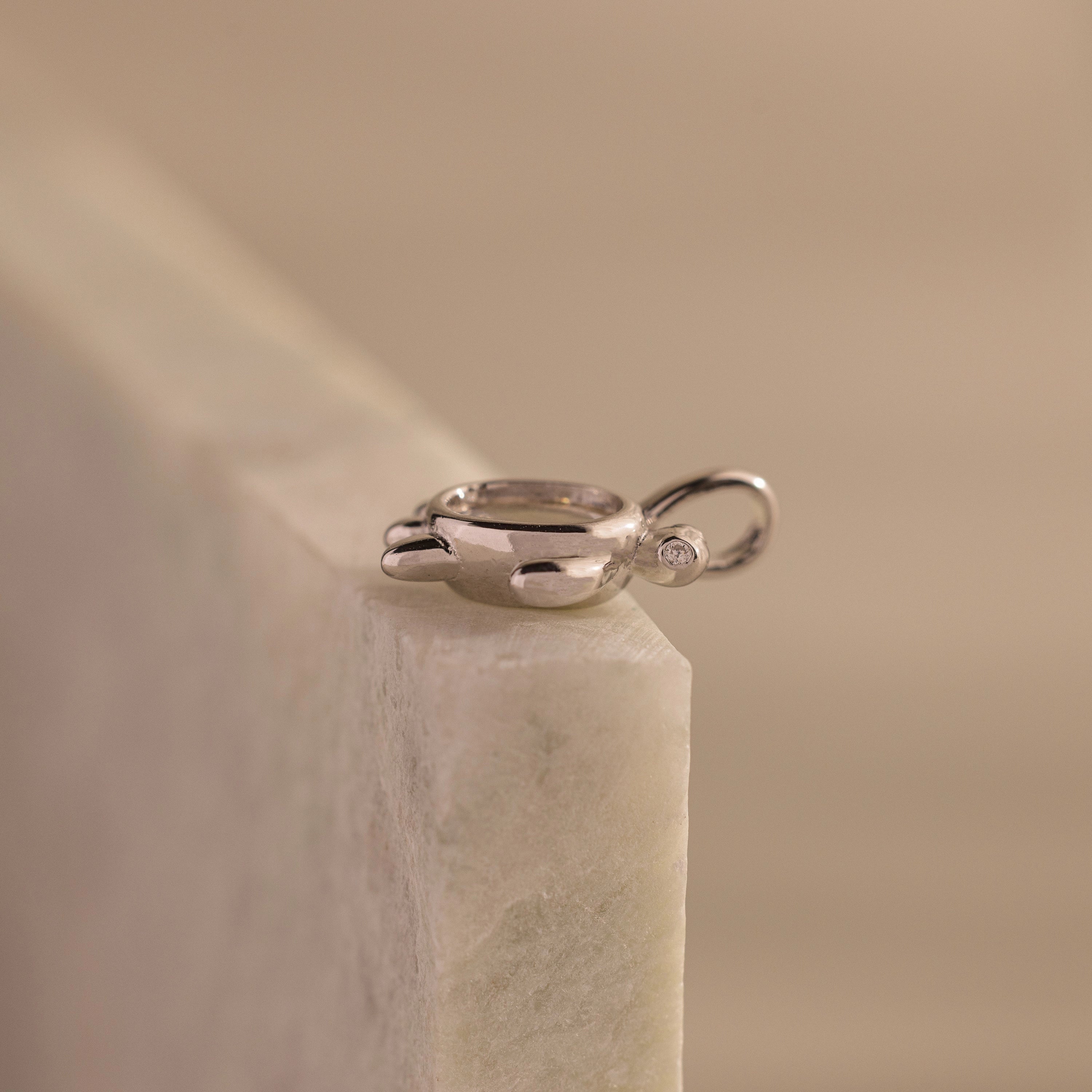Diamond Turtle Charm Silver 18K Gold Plated