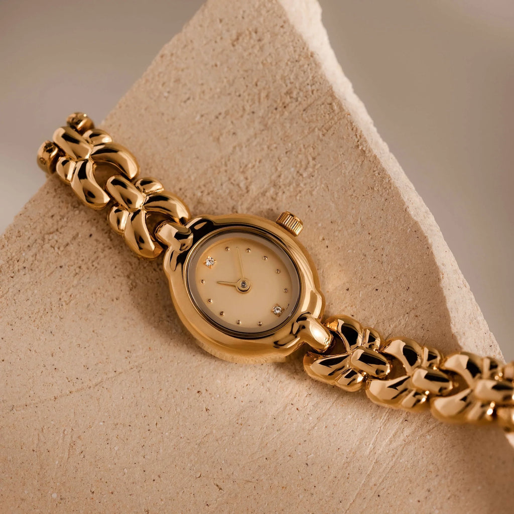 Petite Oval Link Timepiece Silver 18K Gold Plated