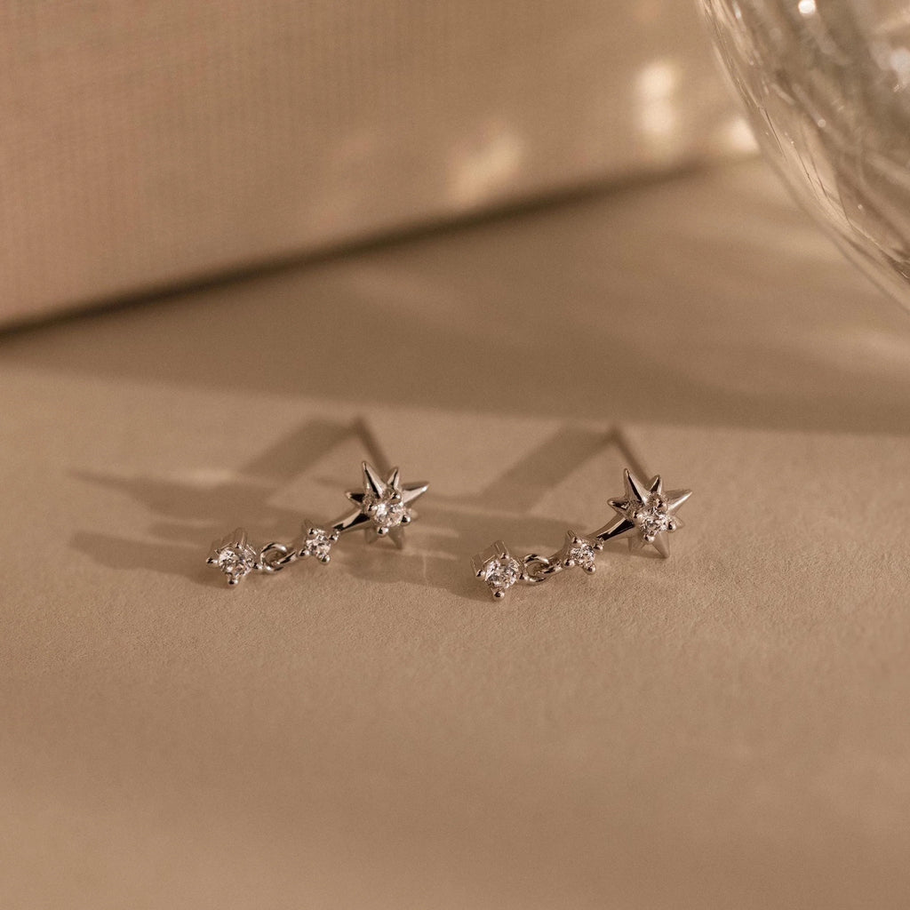 Diamond Starburst Drop Studs Silver 18K Gold Plated