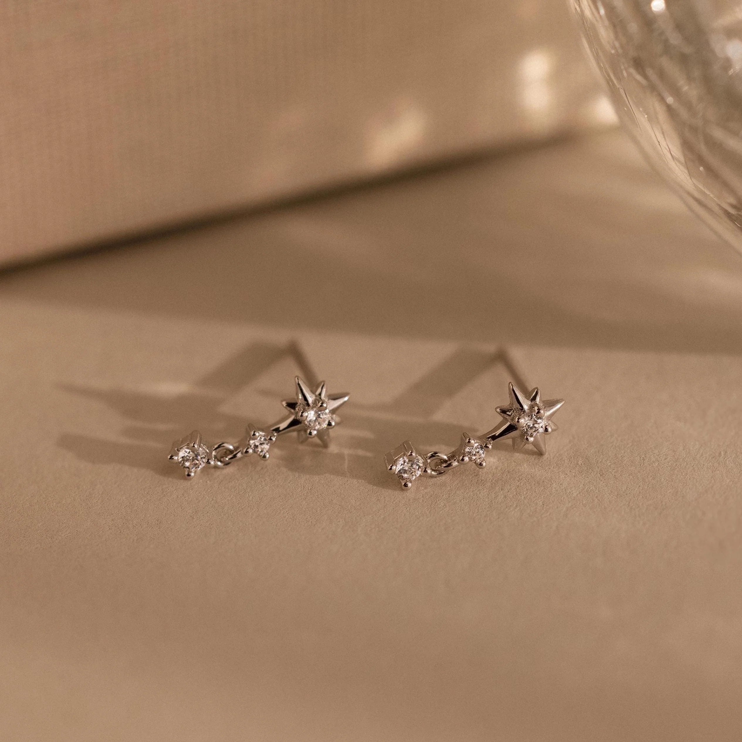 Diamond Starburst Drop Studs Silver 18K Gold Plated